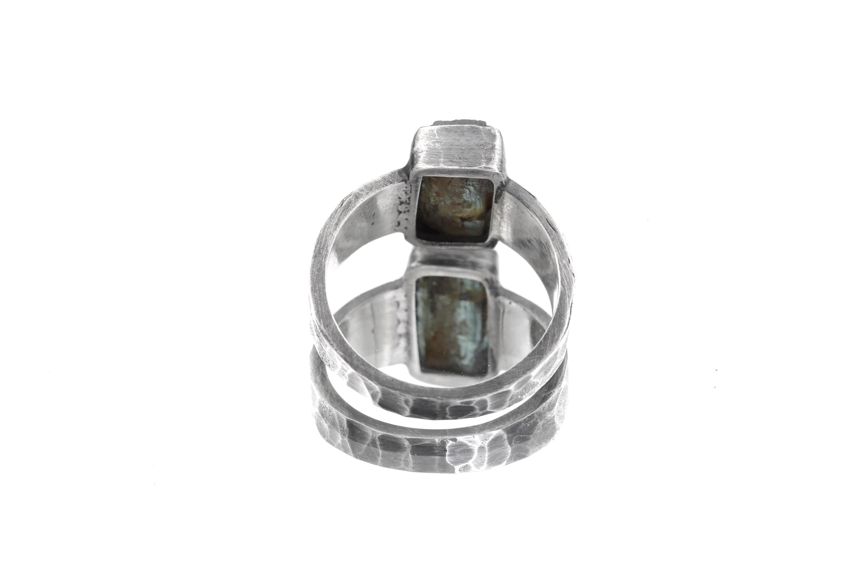 Australian Aquamarine Ring, Size 9, Hammered Oxidized 925 Silver