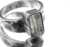 Australian Aquamarine Ring, Size 9, Hammered Oxidized 925 Silver