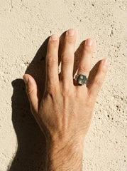 Australian Aquamarine Ring, Size 9, Hammered Oxidized 925 Silver