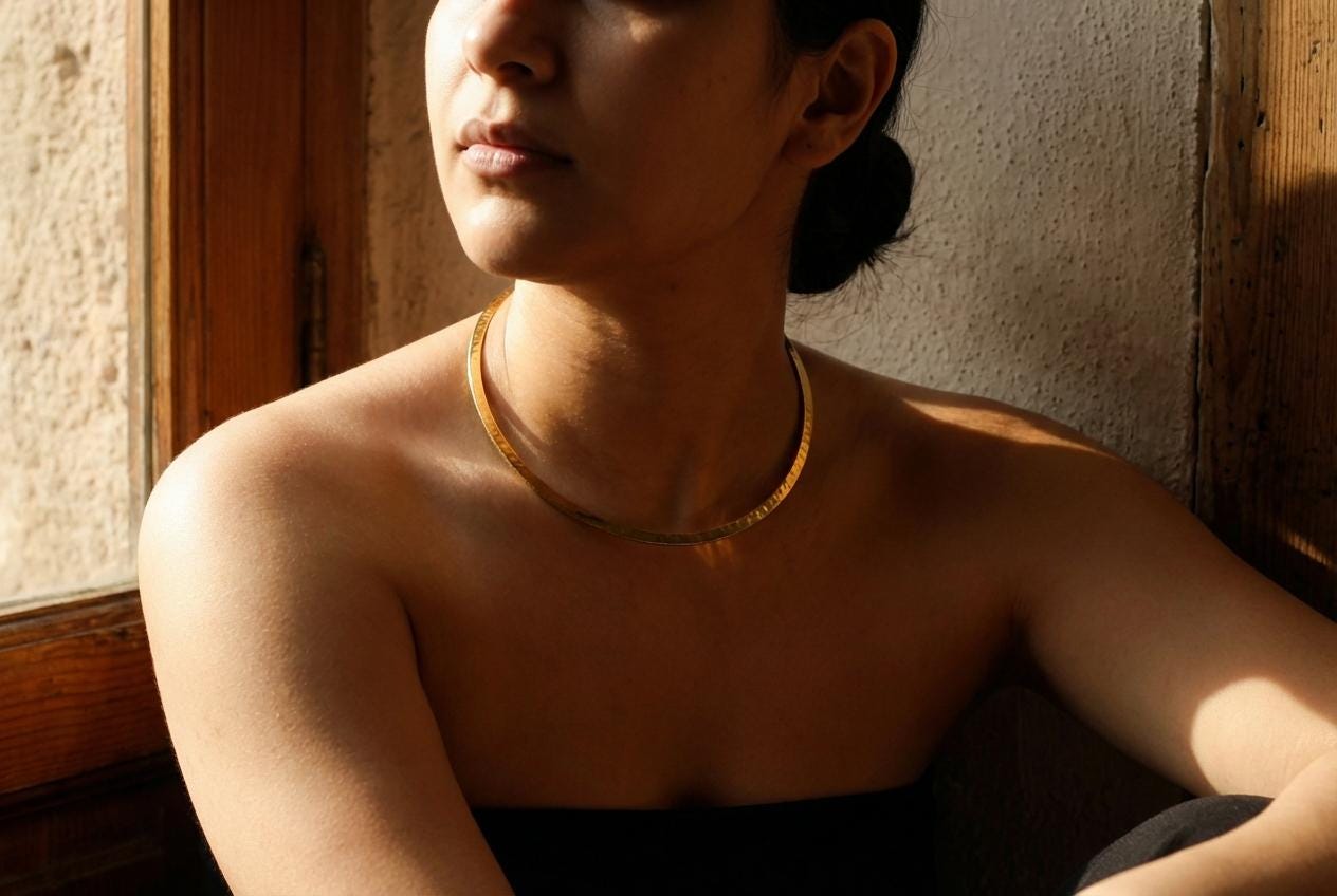 Textured Gold Plated Brass Choker: Boho Open Neck Collar