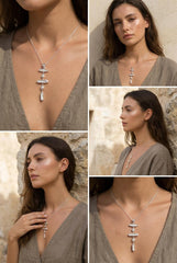 Dangling Moonstone Pearl Pendant: Hammered Sterling Silver Cascade