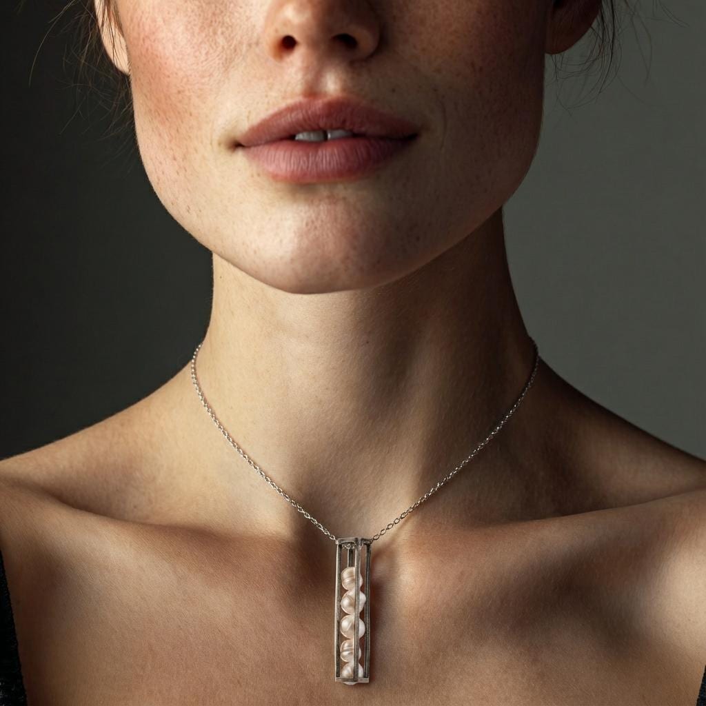 Oxidized Sterling Silver Pearl Cage Pendant Necklace: Hammered Silver