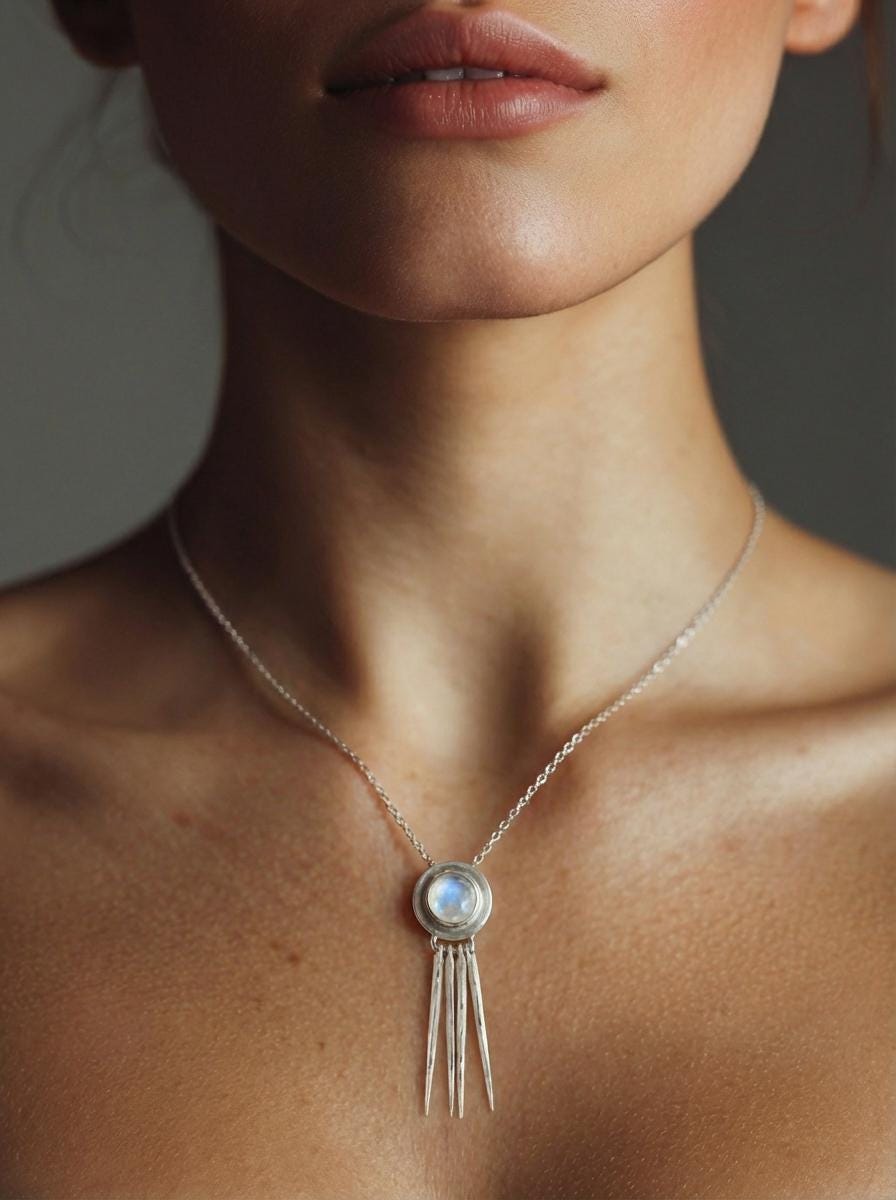 Hammered Sterling Silver Blue Moonstone Pendant: Artisan Crafted
