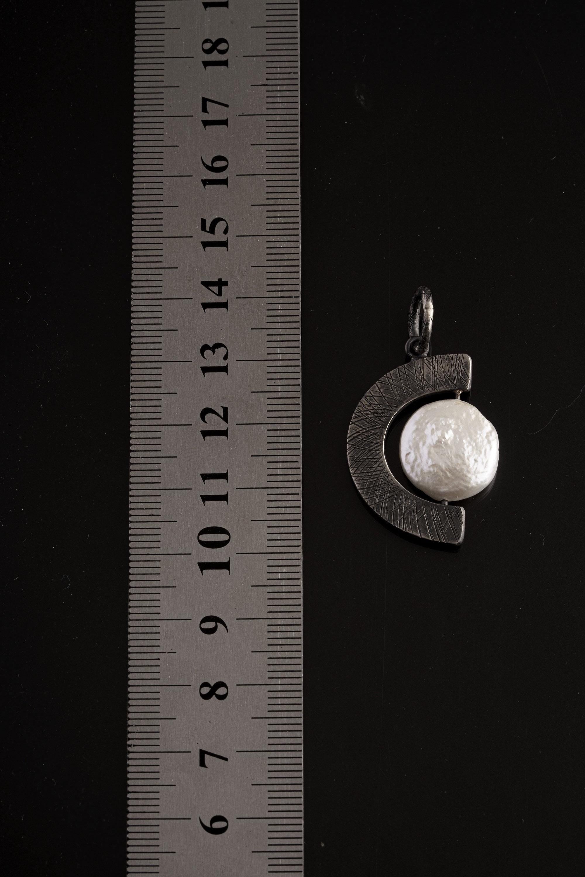 Oxidized Sterling Silver Pearl Pendant Necklace: Criss Cross Texture, Crown Chakra