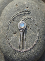 Hammered Sterling Silver Blue Moonstone Pendant: Artisan Crafted