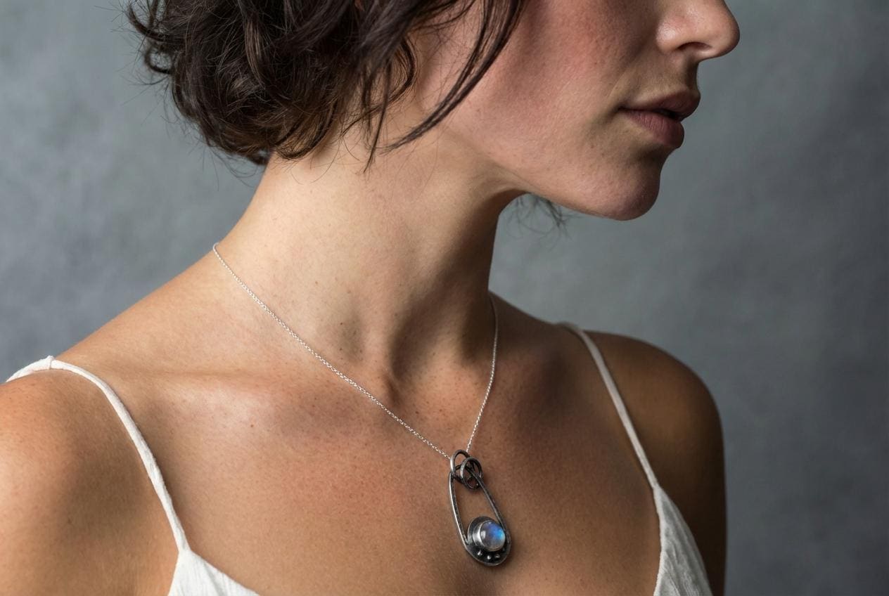 Oxidized Sterling Silver Moonstone Pendant: Boho Sun/Moon Jewelry