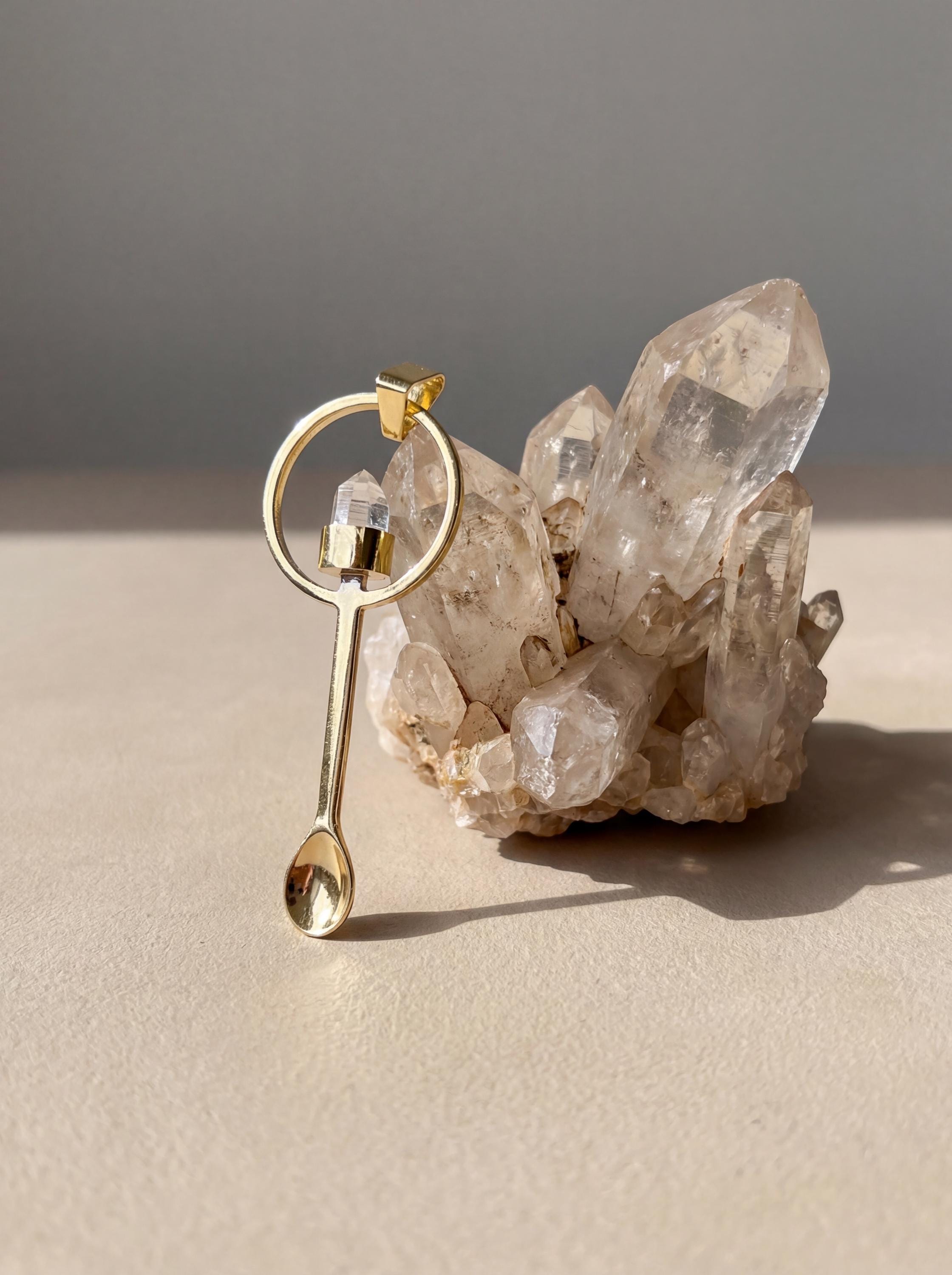 Lemurian Quartz Gold Plated Spoon Pendant Necklace