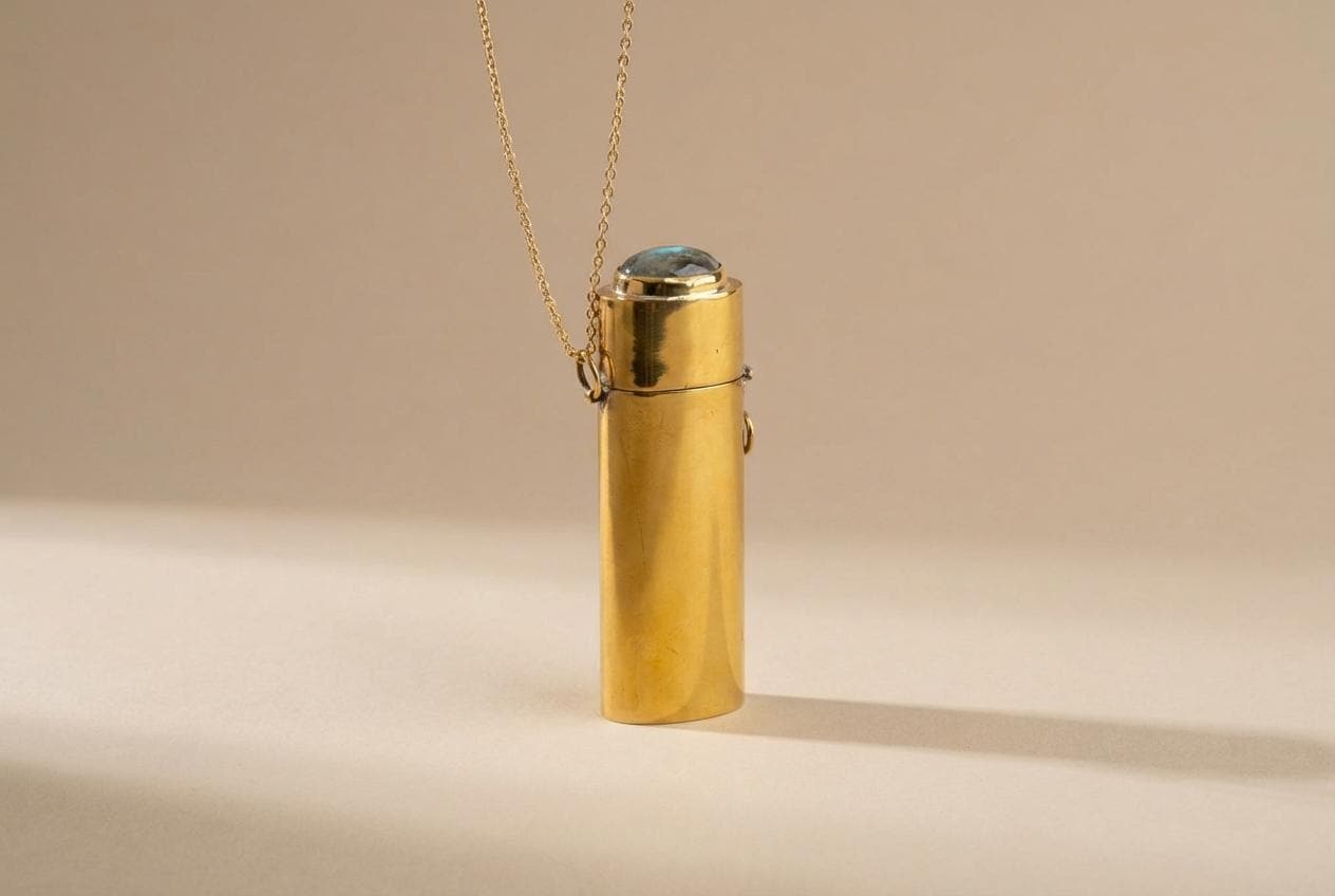 Labradorite Brass Bix Lighter Box Pendant, 9cm Talisman, Multifunctional Amulet, Protective Stone Jewelry, Metaphysical Gift for Him or Her