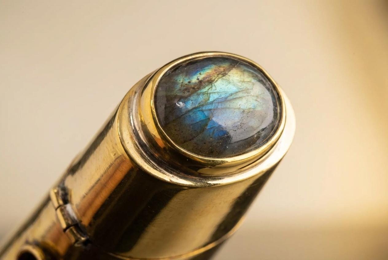 Labradorite Brass Bix Lighter Box Pendant, 9cm Talisman, Multifunctional Amulet, Protective Stone Jewelry, Metaphysical Gift for Him or Her
