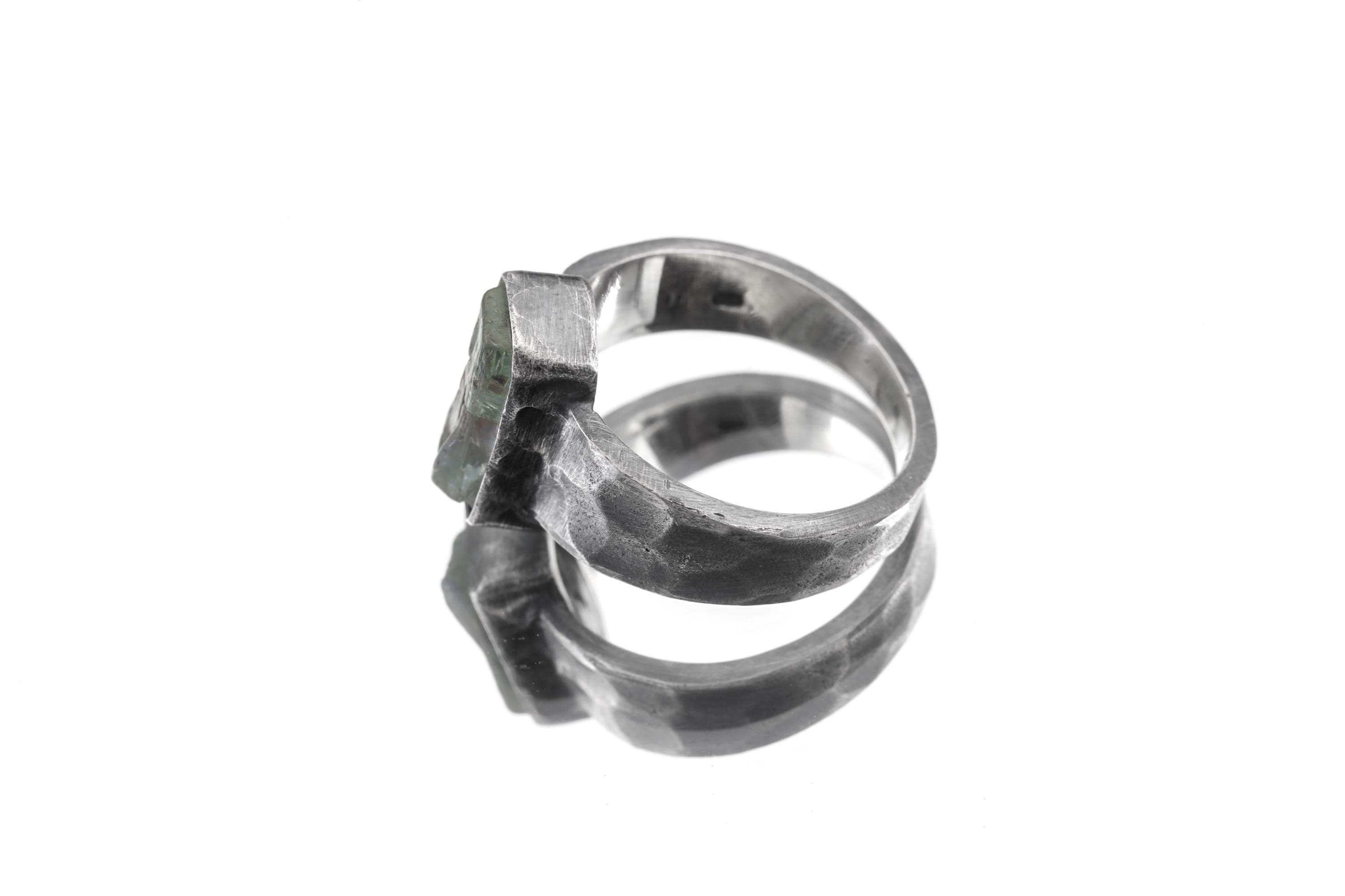 Australian Aquamarine Specimen Ring 925 Sterling Silver Oxidized Hammered Mens Ring Throat Heart Chakra Pisces Gift