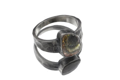 Natural polished Watermelon tourmaline slice of wand with rind Ring Hammered Oxidised Silver High Grade Stone Crystal Energy Christmas Gift