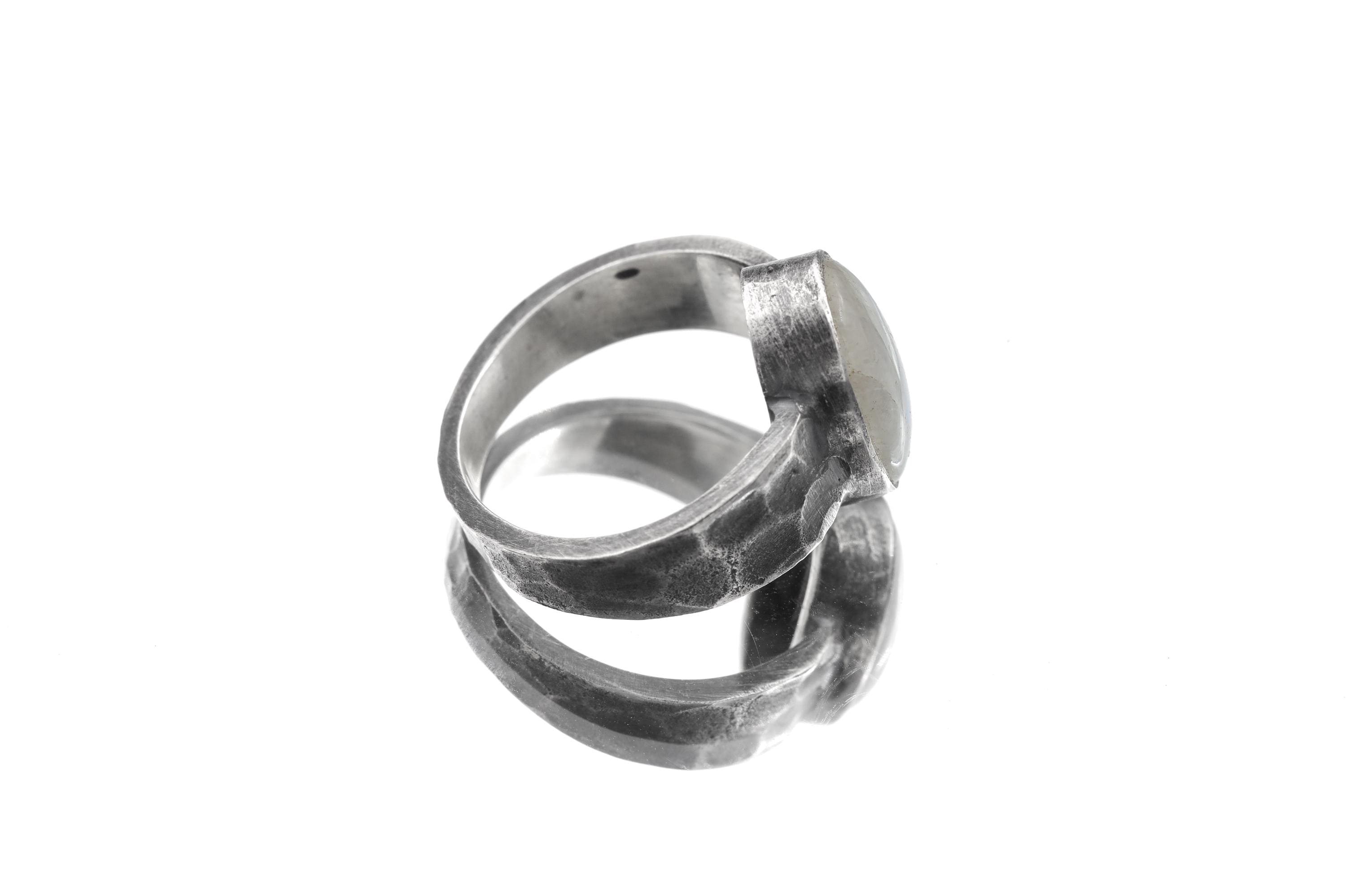 Blue Moonstone Ring, Hammered Oxidized 925 Sterling Silver, Size 8
