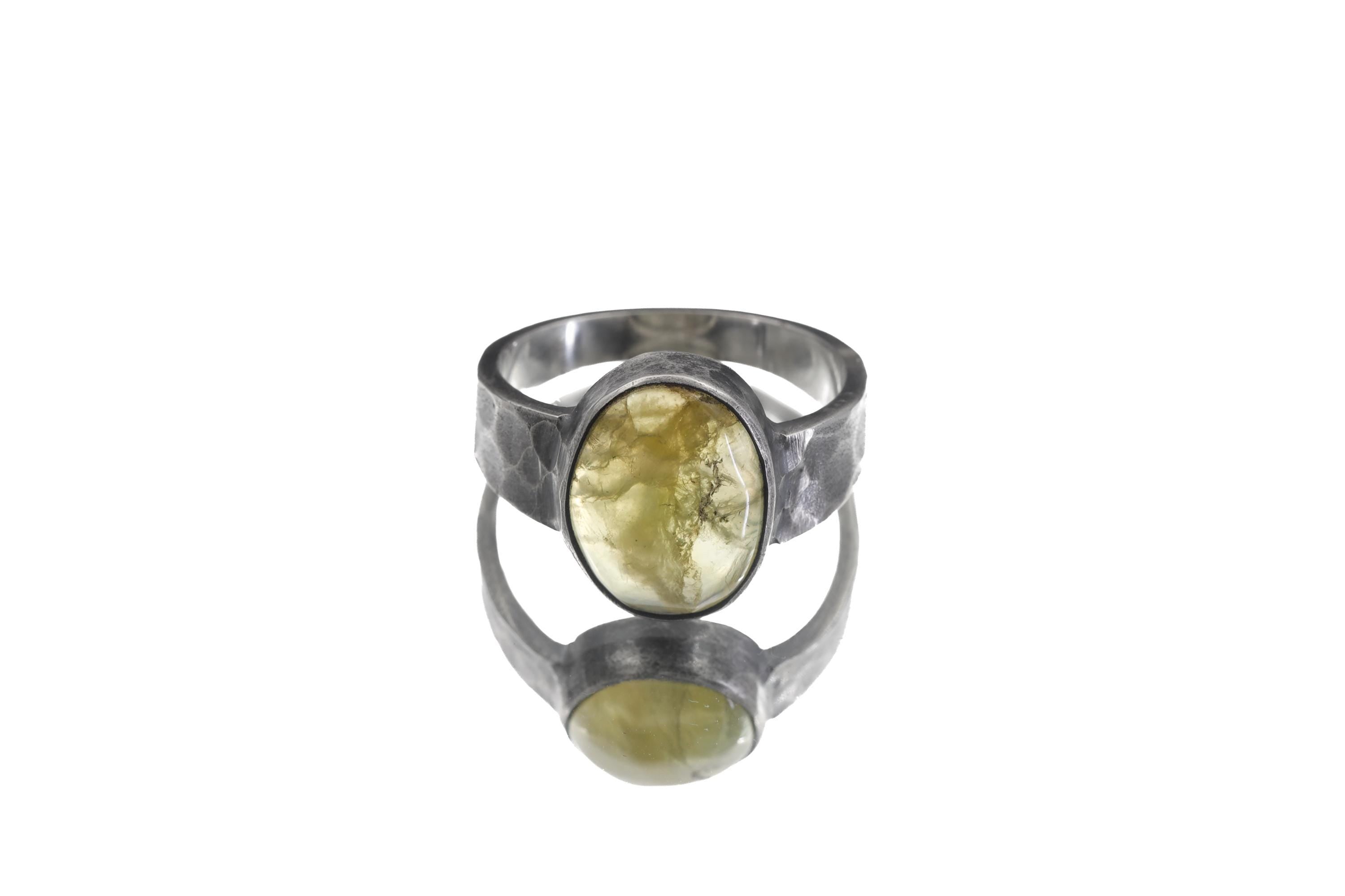 Australian Prehnite Ring 925 Sterling Silver Oxidized Hammered Mens Size 11 Heart Chakra Virgo Libra Gift