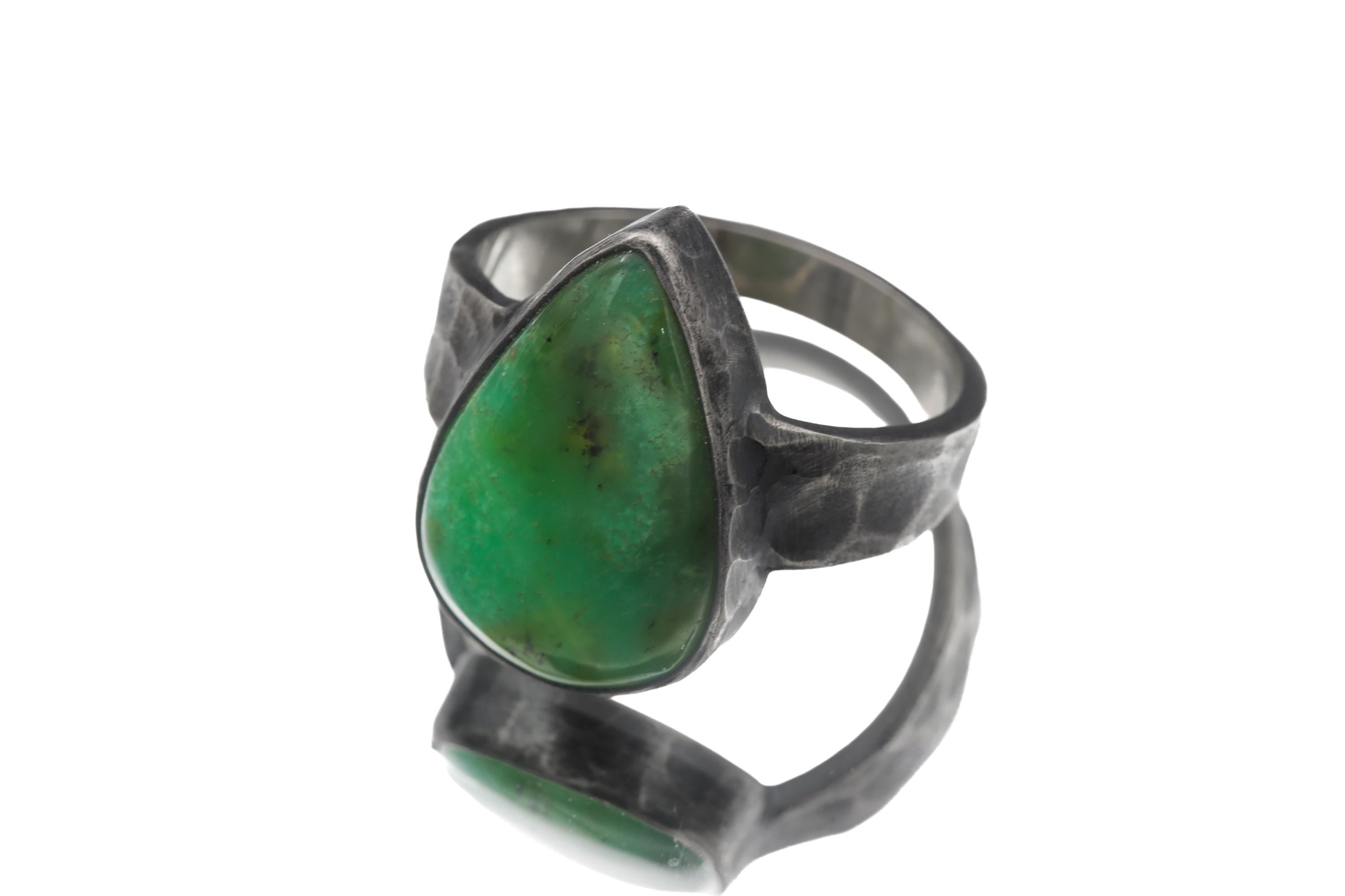 Australian Chrysoprase Ring 925 Sterling Silver Oxidized Hammered Mens Size 11 Heart Chakra Taurus Gift