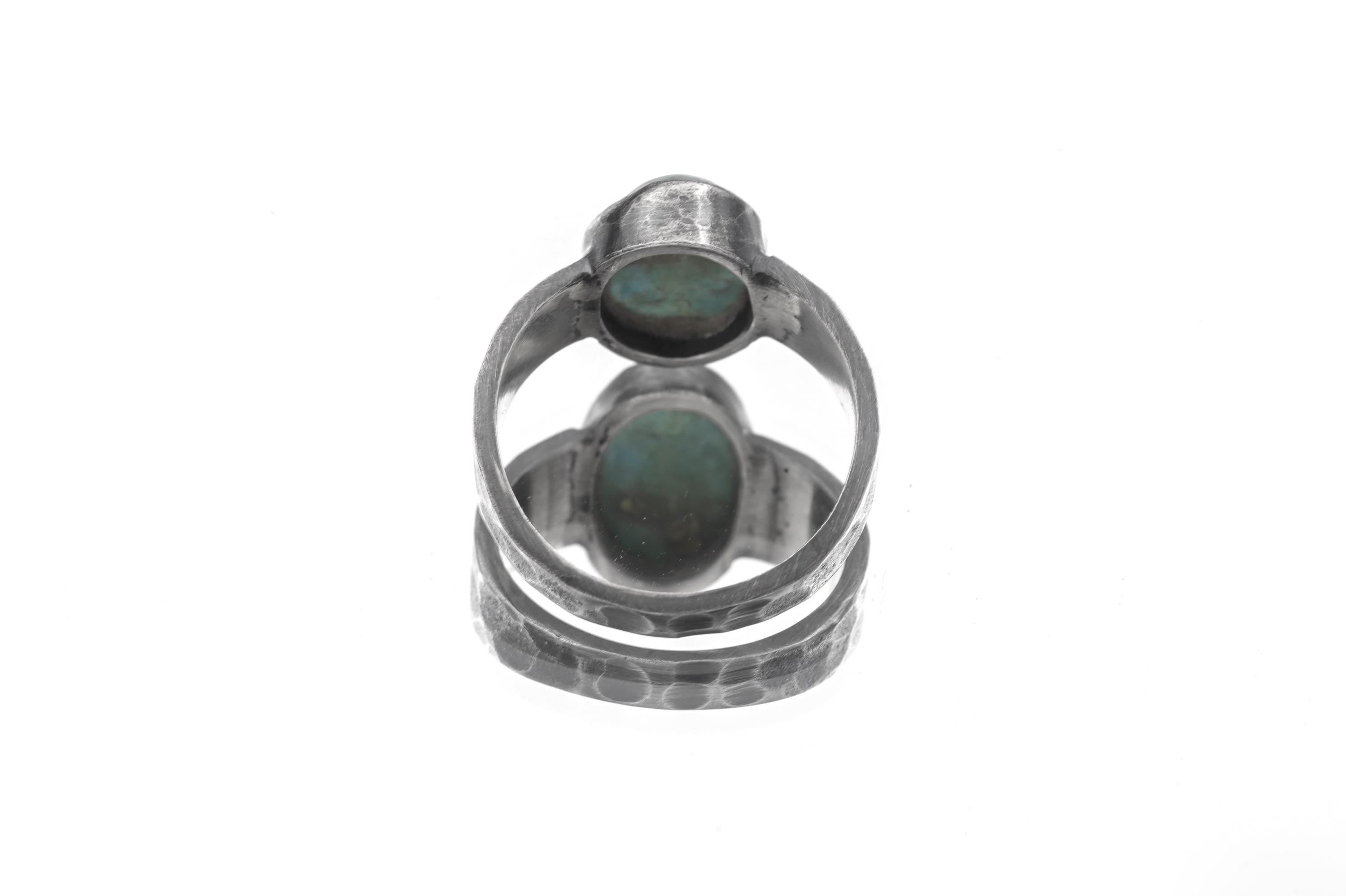 Larimar Cabochon Ring: Hammered 925 Silver Band, Size 10