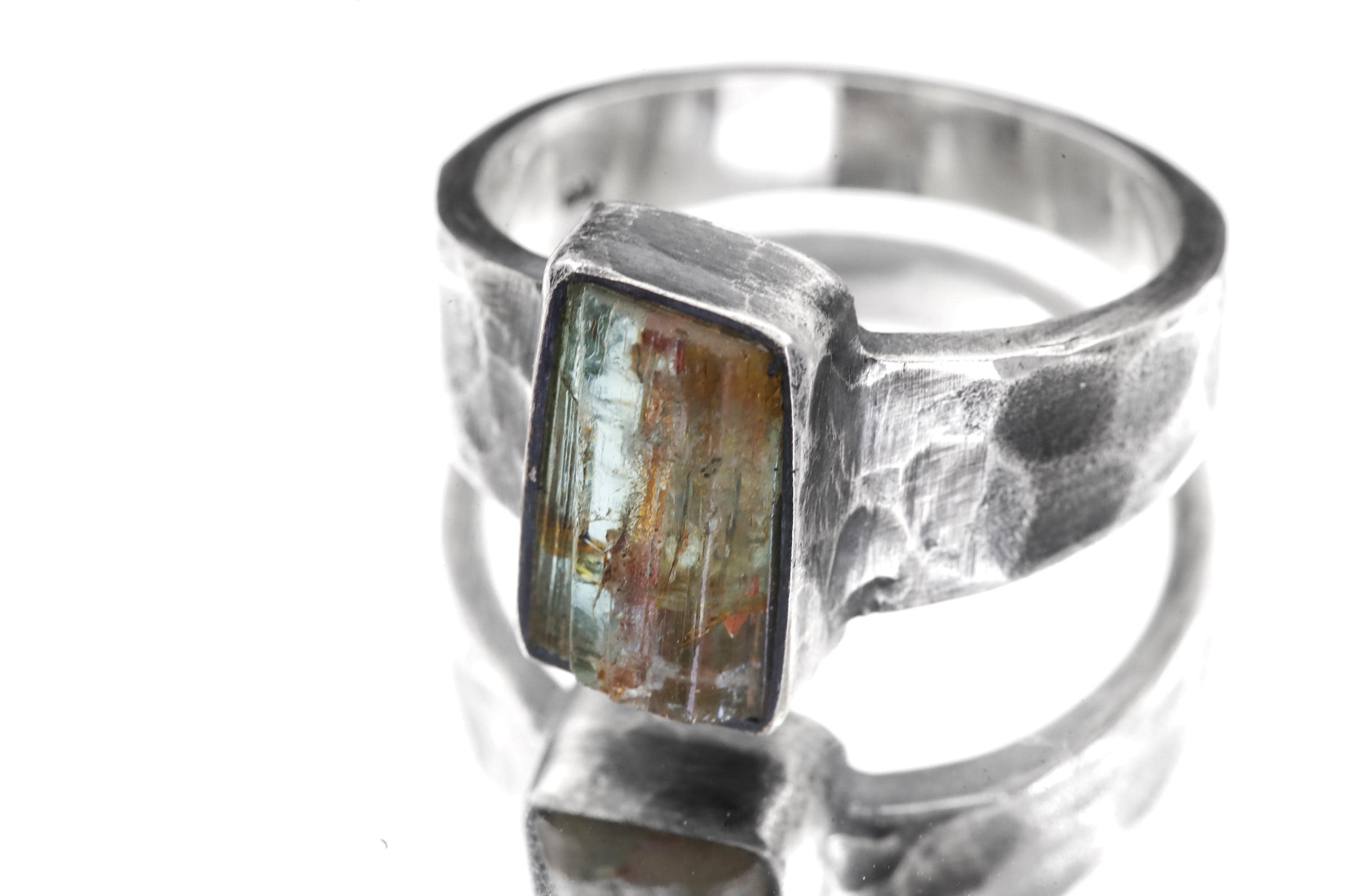 Australian Aquamarine Ring, Size 9, Hammered Oxidized 925 Silver