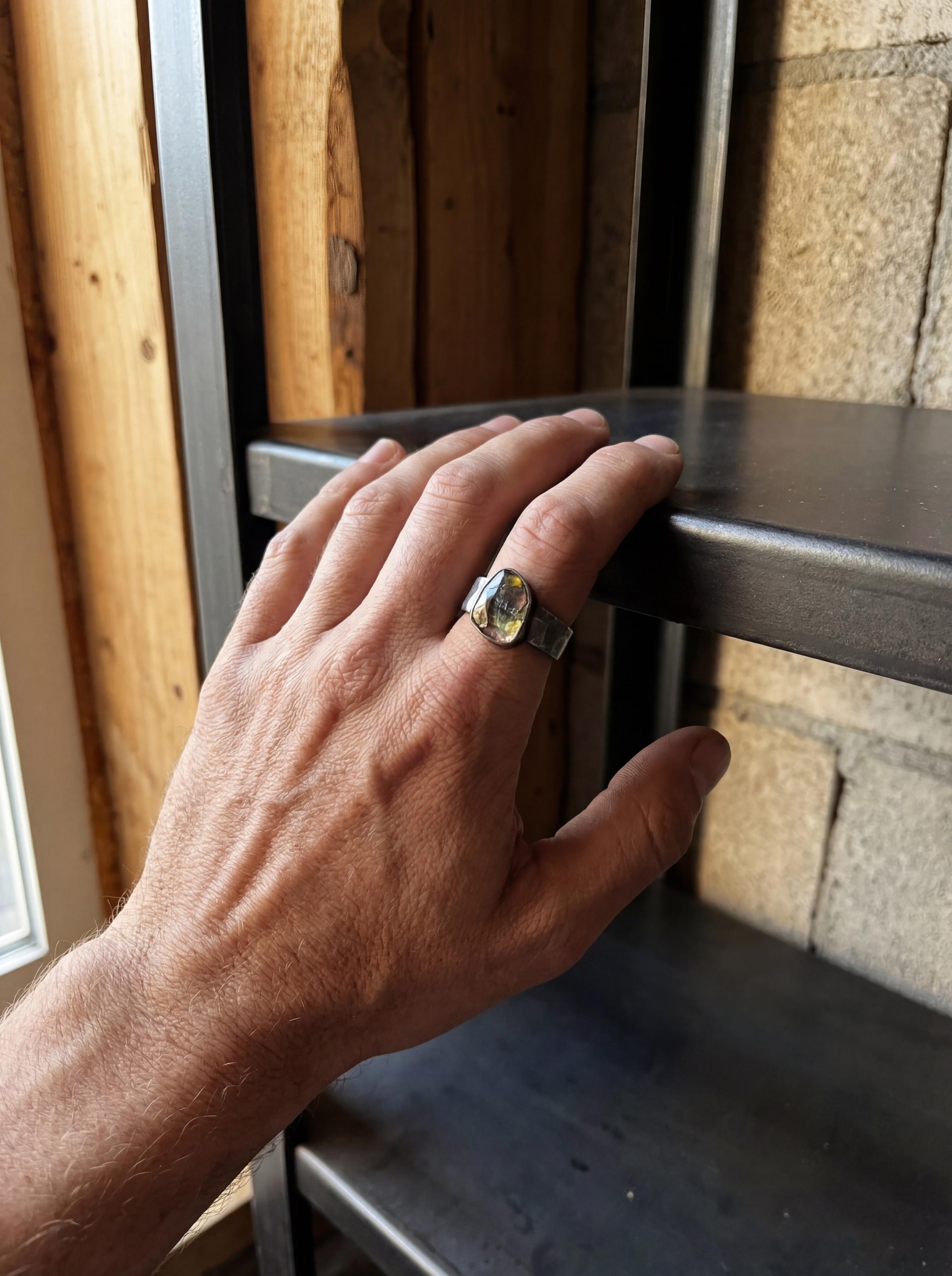 Natural polished Watermelon tourmaline slice of wand with rind Ring Hammered Oxidised Silver High Grade Stone Crystal Energy Christmas Gift