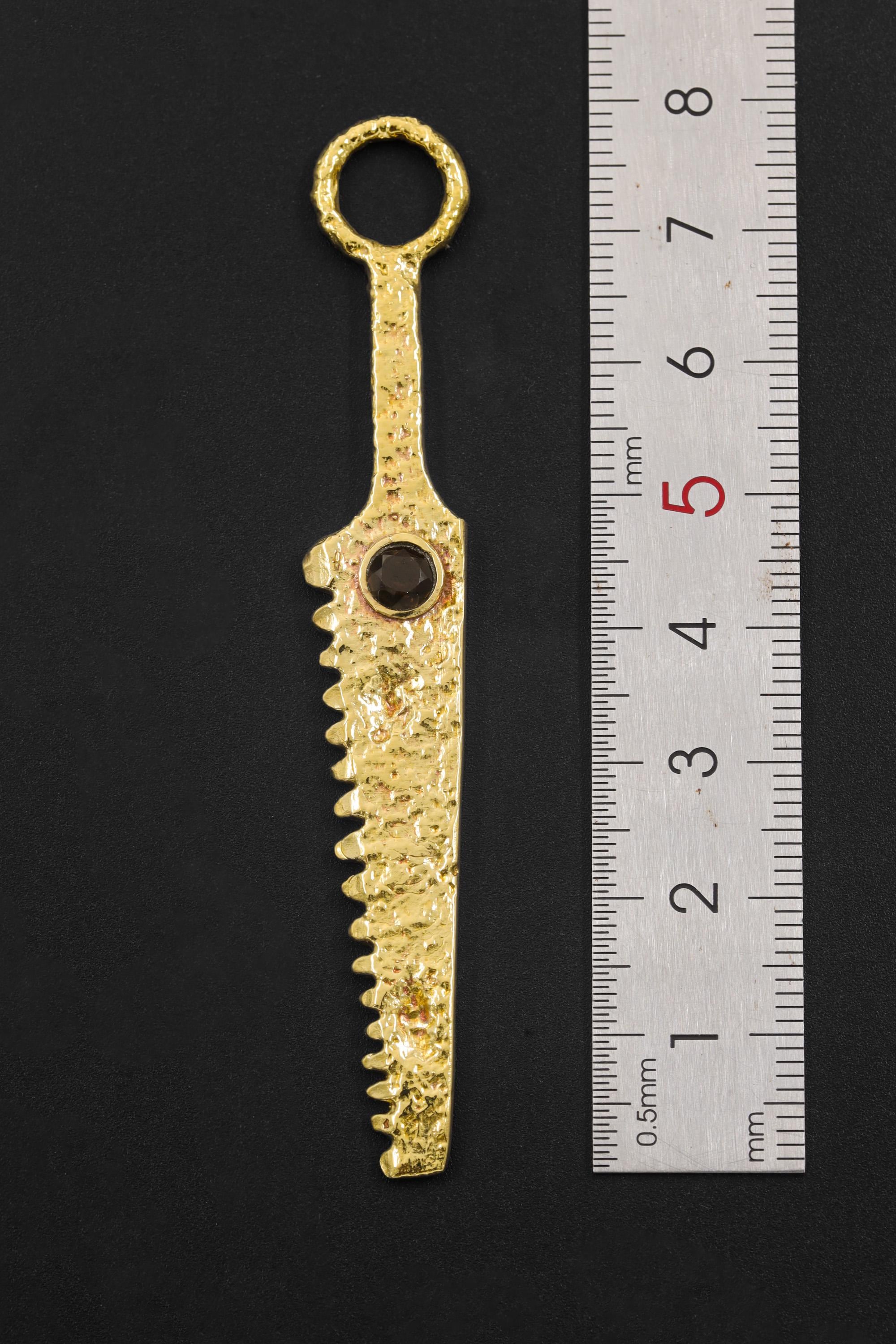 Cast Brass Cutter Spoon Pendant, 18k Gold Plated, Faceted Smoky Quartz, Ritual Talisman