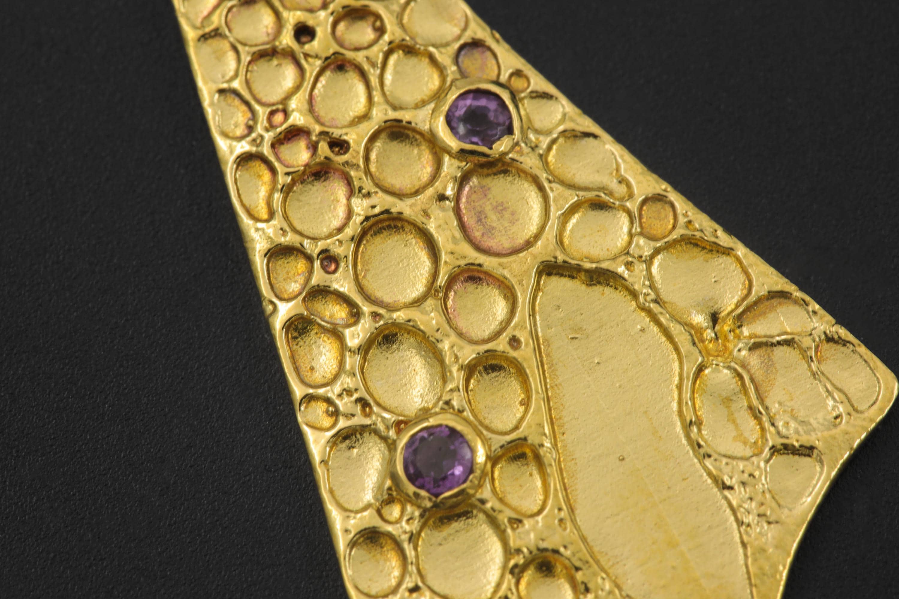 18k Gold Plated Cast Pendant, Textured Amethyst Talisman Necklace