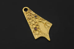 Double Garnet Pendant 18k Gold Plated Brass Cast Necklace Textured Sculptural Crystal Talisman Jewelry Gift