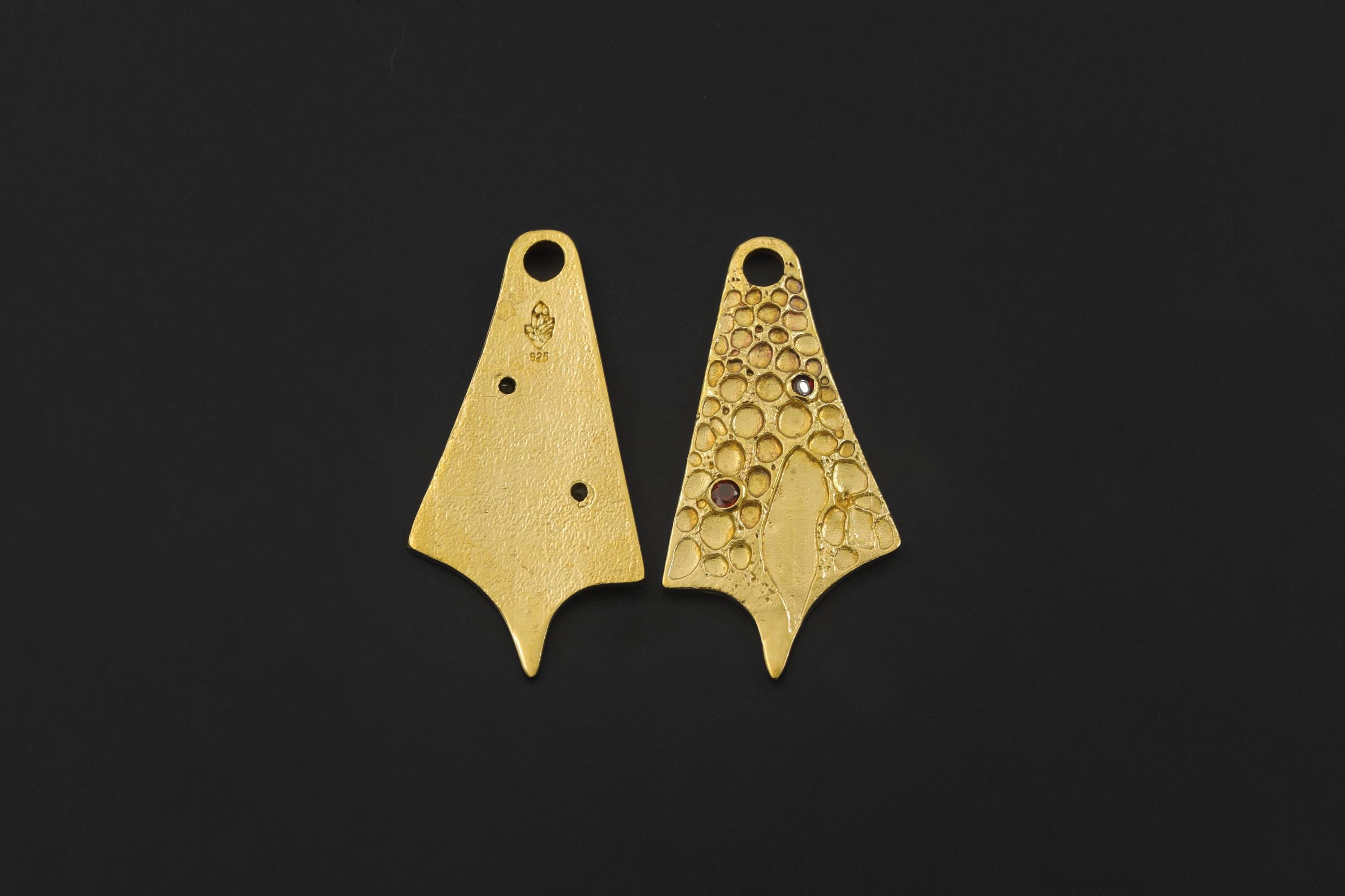 Handmade 18k Gold Plated Garnet Pendant, Abstract Sculptural Necklace