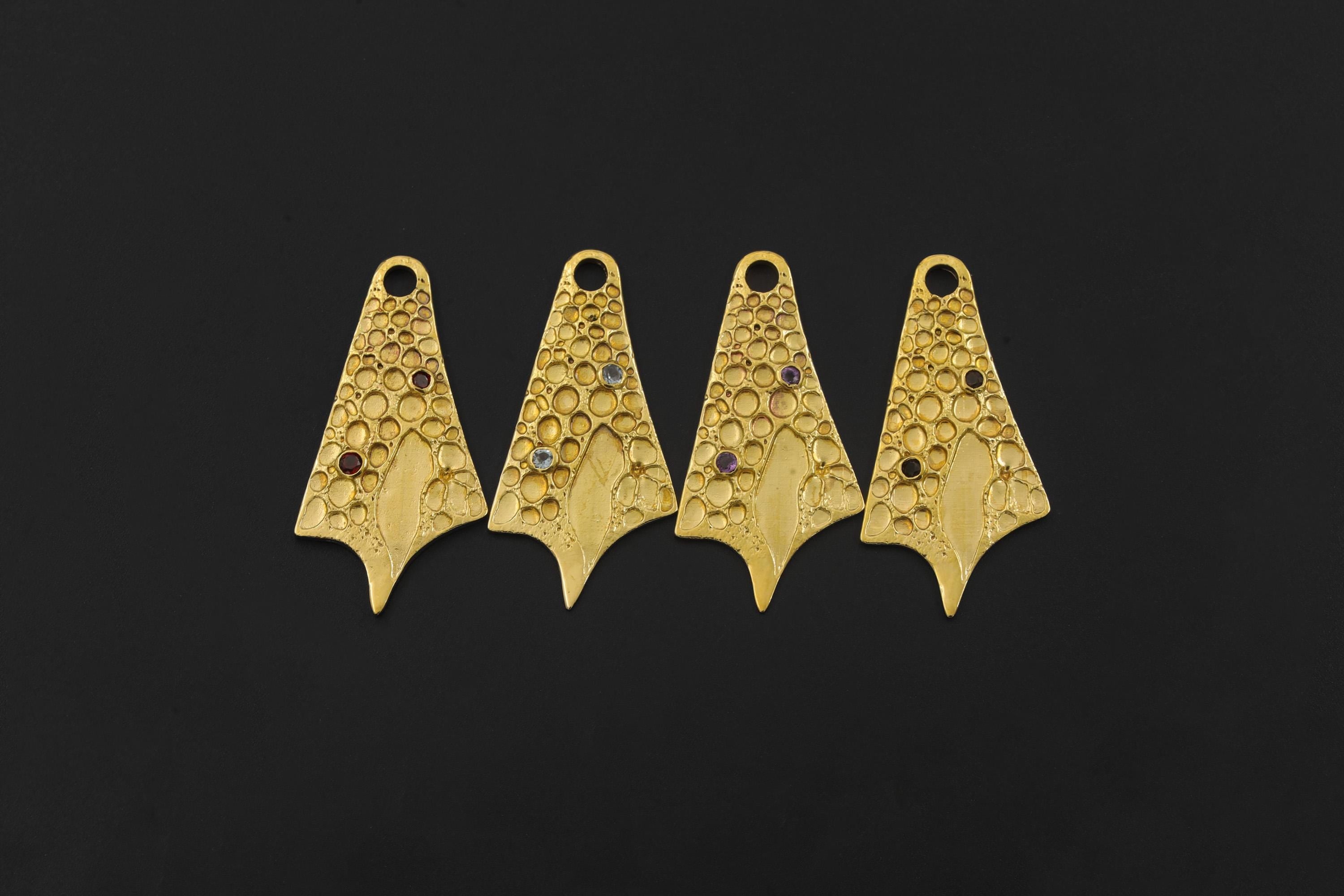 Handmade 18k Gold Plated Garnet Pendant, Abstract Sculptural Necklace