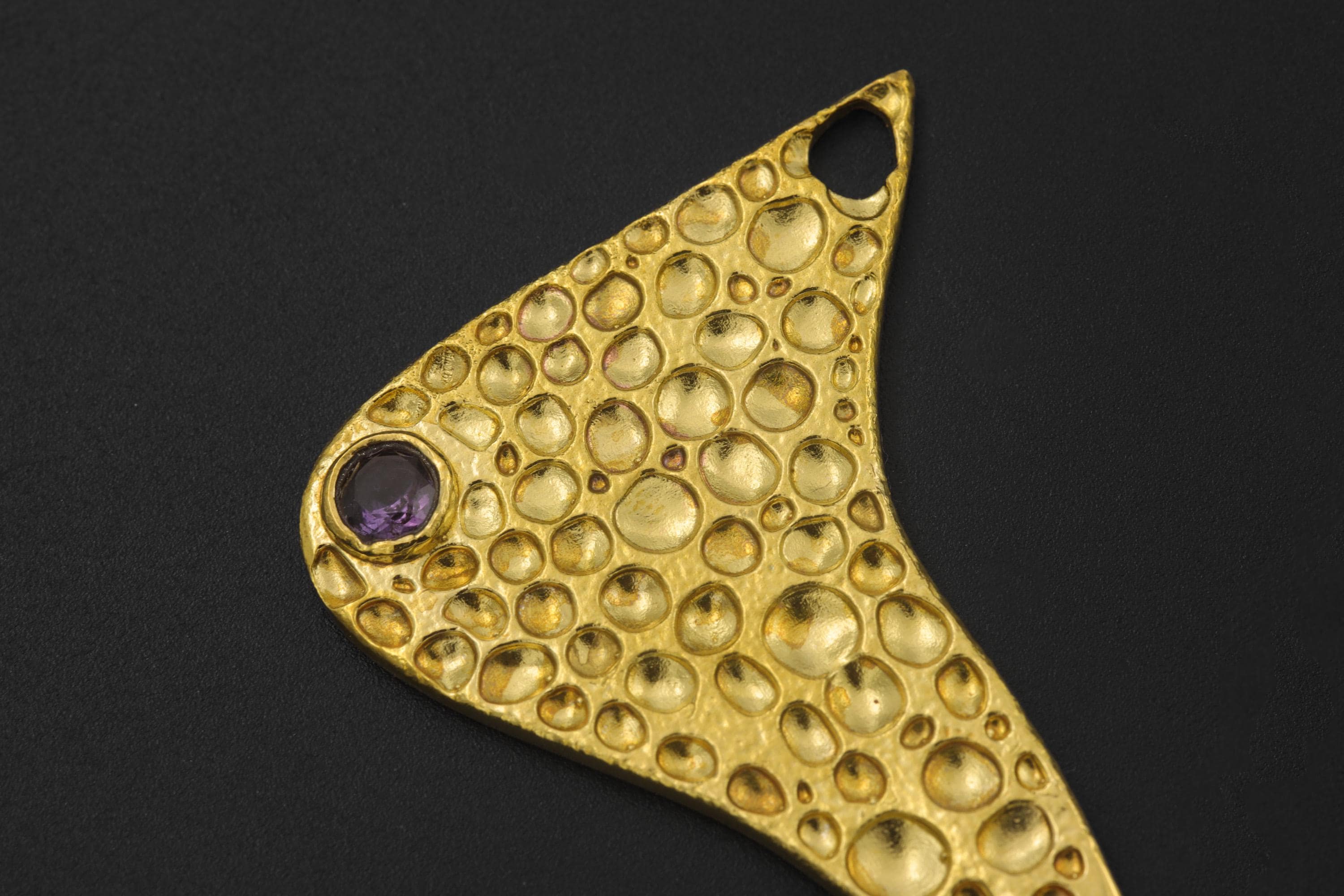 Golden Spoon Pendant Faceted Amethyst Abstract Cast Texture Wearable Ritual Tool Minimalist Talisman