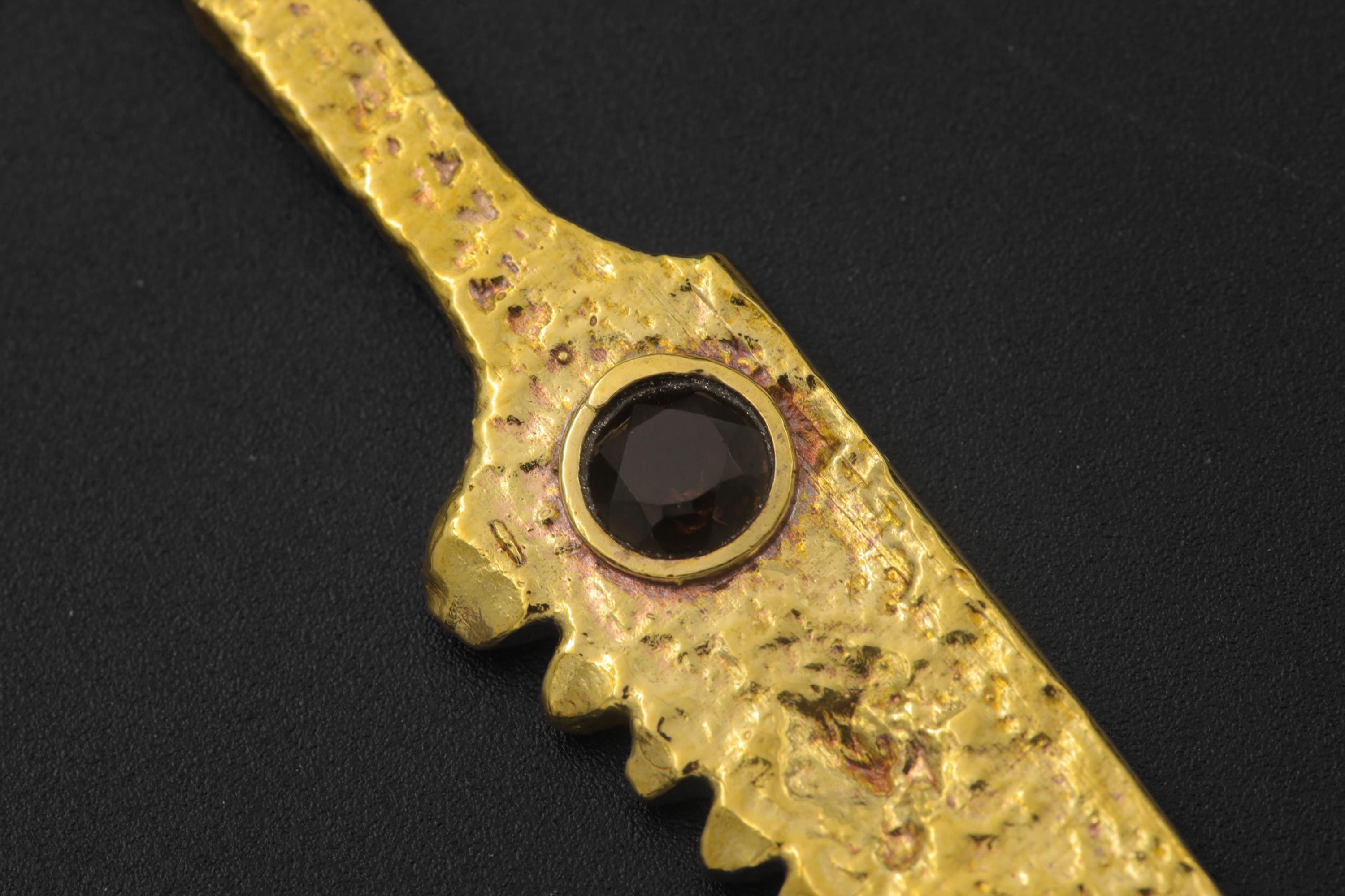Cast Brass Cutter Spoon Pendant, 18k Gold Plated, Faceted Smoky Quartz, Ritual Talisman