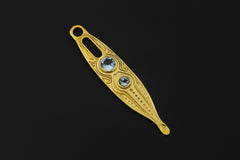 Blue Topaz Spoon Pendant 18k Gold Plated Brass Cast Ritual Spoon Necklace Throat Chakra December Gift
