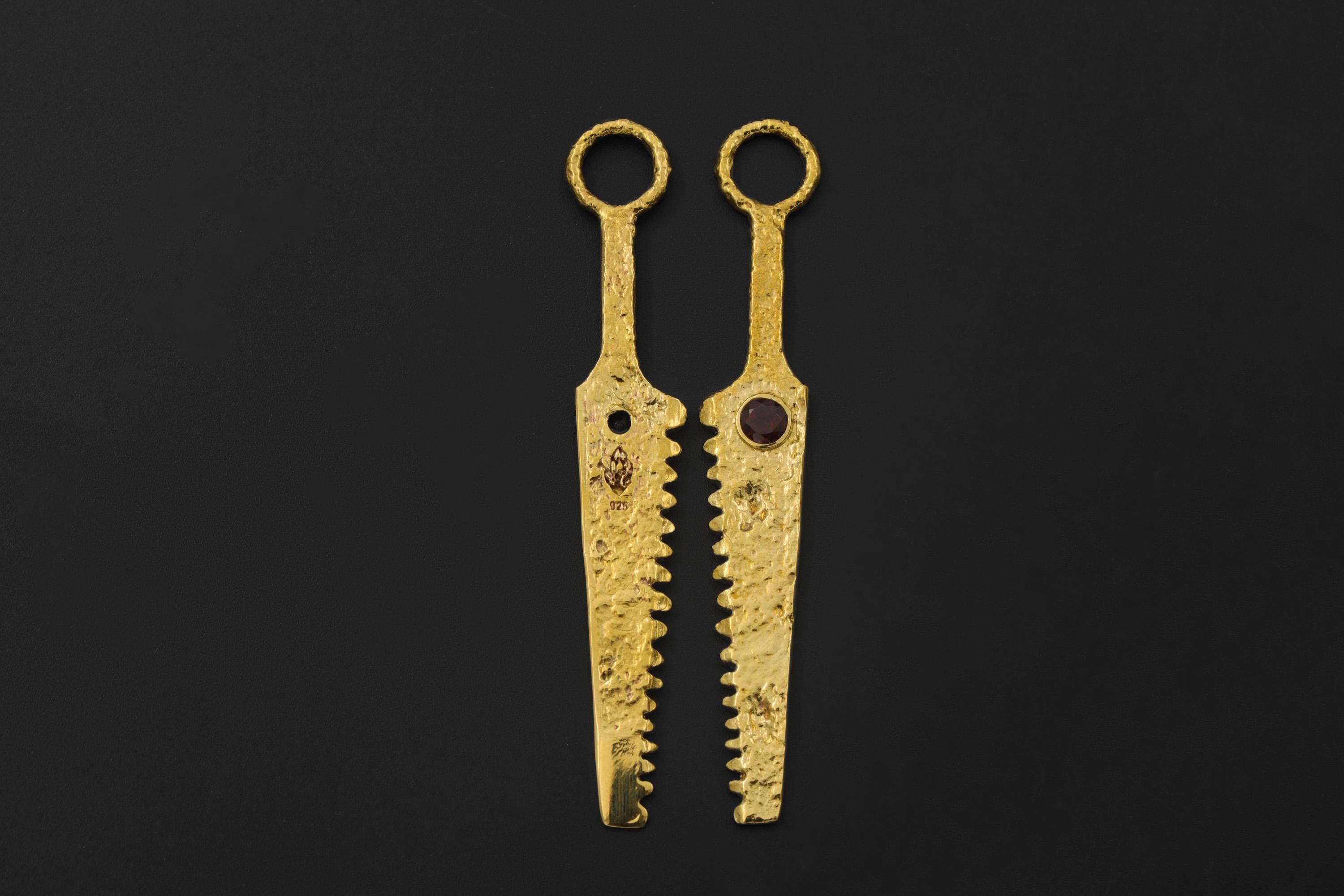 18k Gold Plated Brass Cutter Spoon Pendant, Faceted Garnet Talisman Necklace