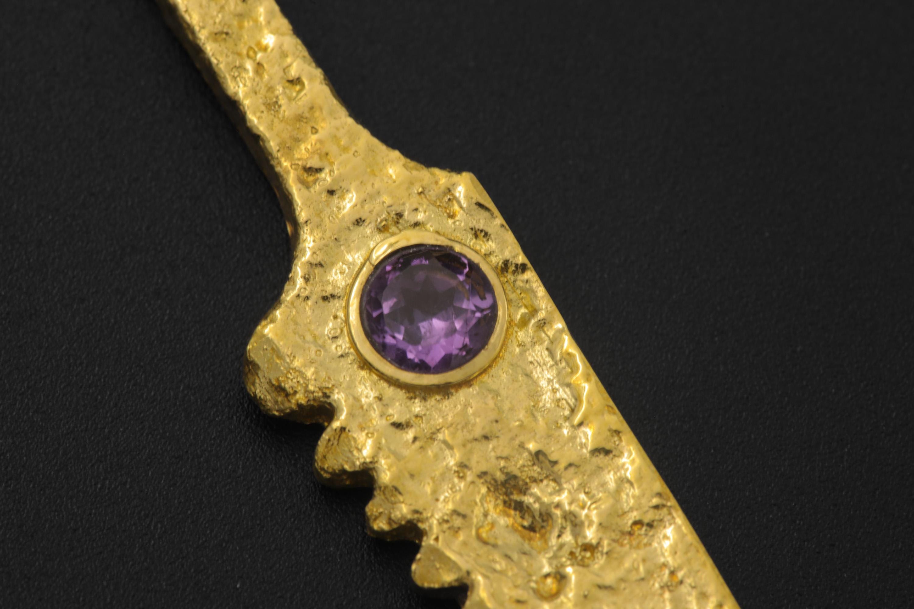 Amethyst Spoon Pendant 18k Gold Plated Brass Cutter Talisman Crown Chakra February Birthstone Gift