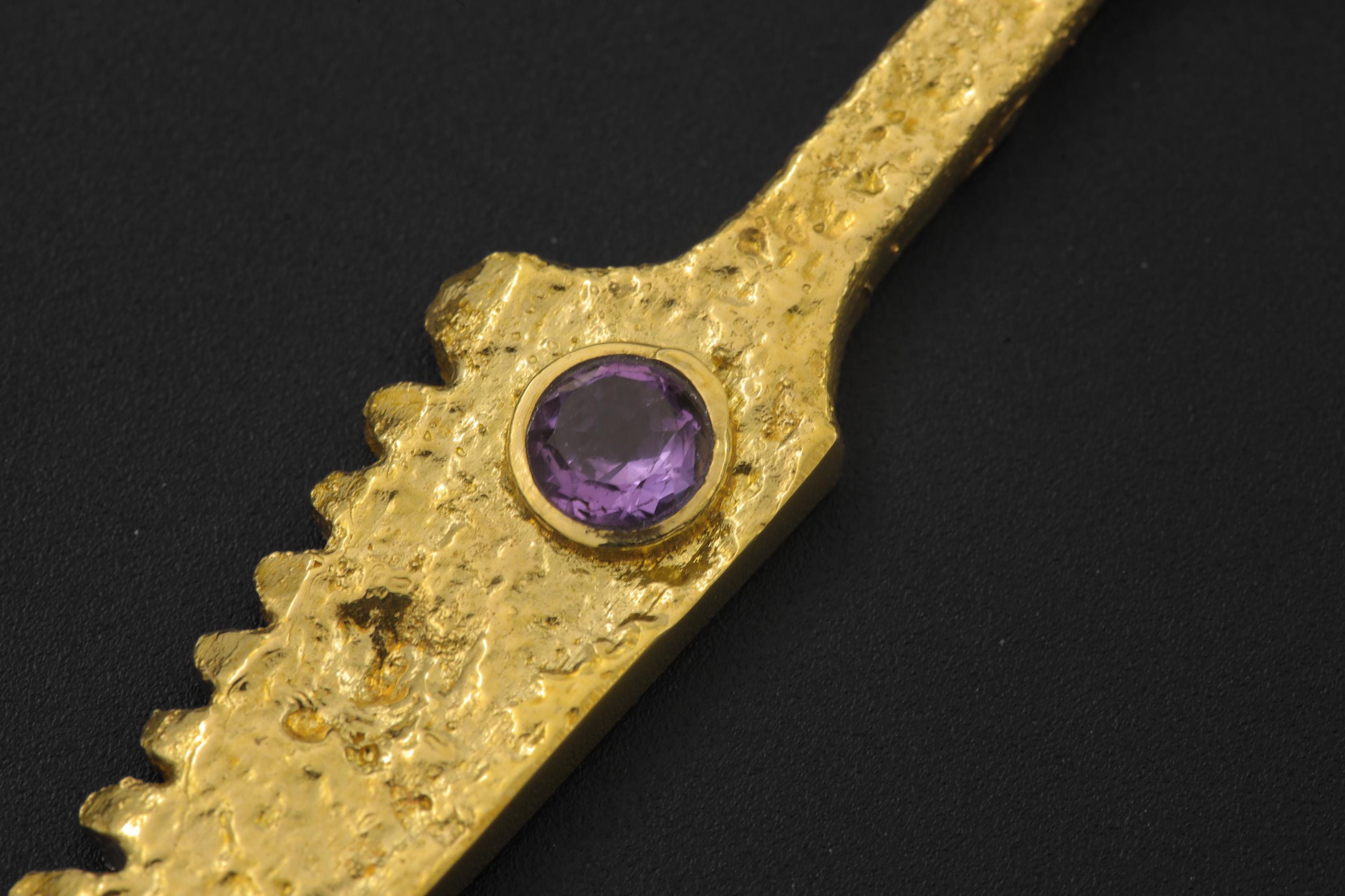 Amethyst Spoon Pendant 18k Gold Plated Brass Cutter Talisman Crown Chakra February Birthstone Gift