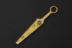 18k Gold Plated Brass Cutter Spoon Pendant, Blue Moonstone Ritual Talisman