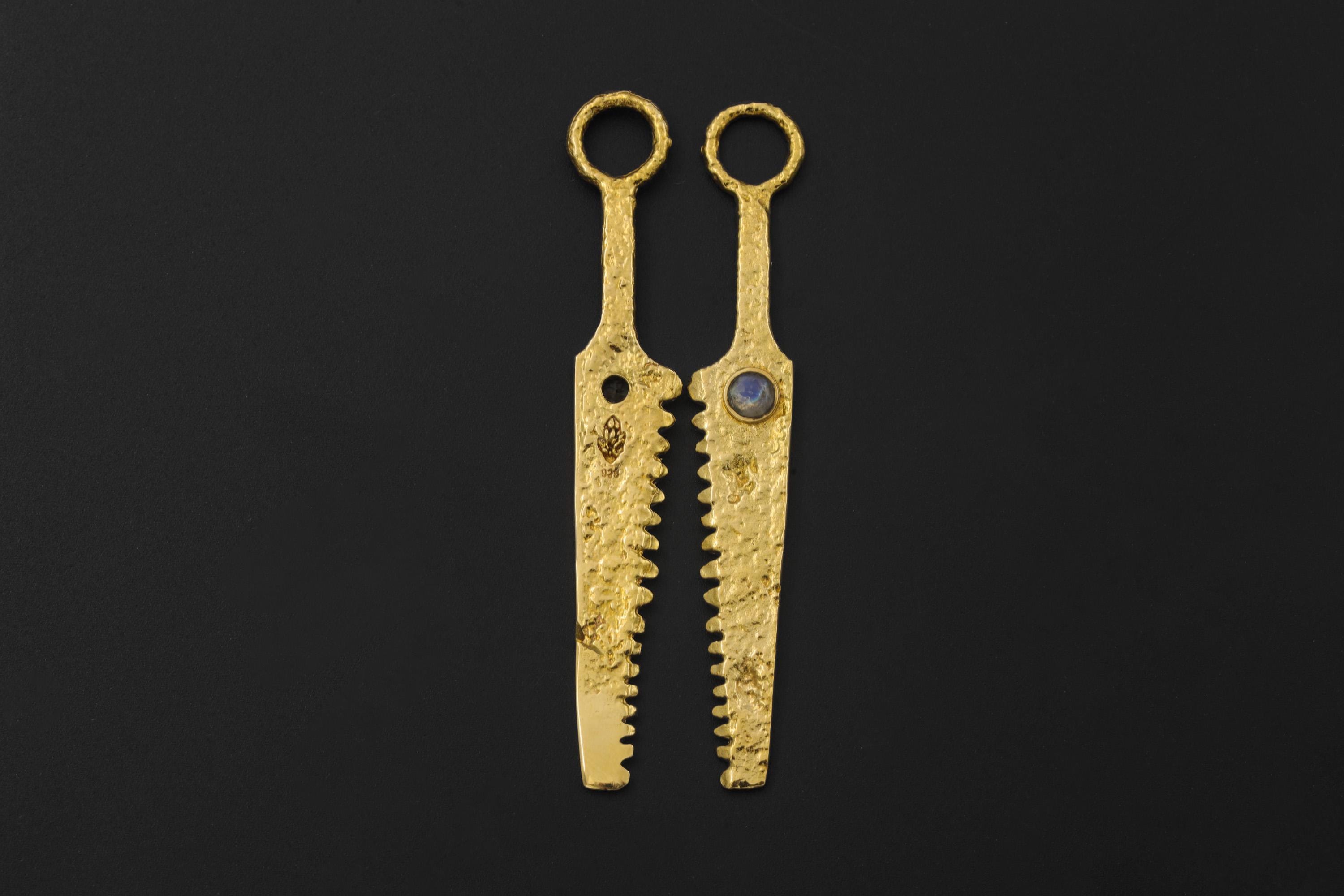 18k Gold Plated Brass Cutter Spoon Pendant, Blue Moonstone Ritual Talisman