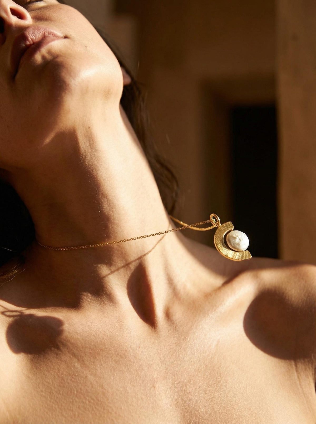 Gold Plated Sterling Silver Pearl Spinning Pendant Necklace