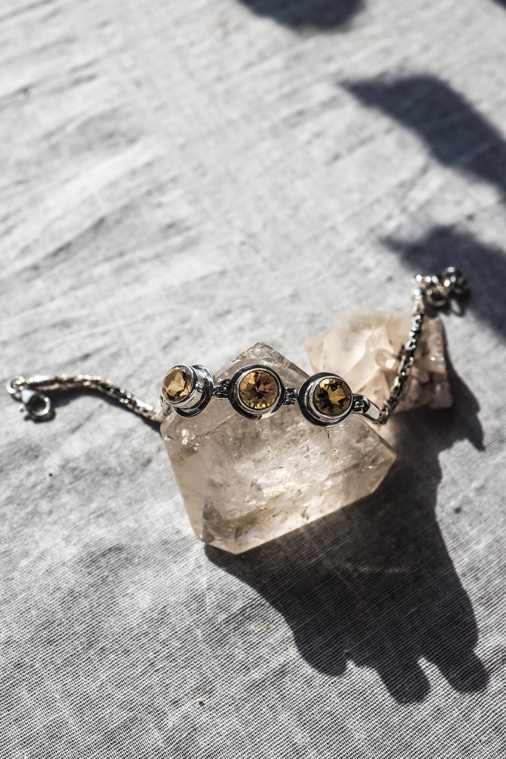 Faceted Citrine Sterling Silver Bracelet, Byzantine Chain, Adjustable