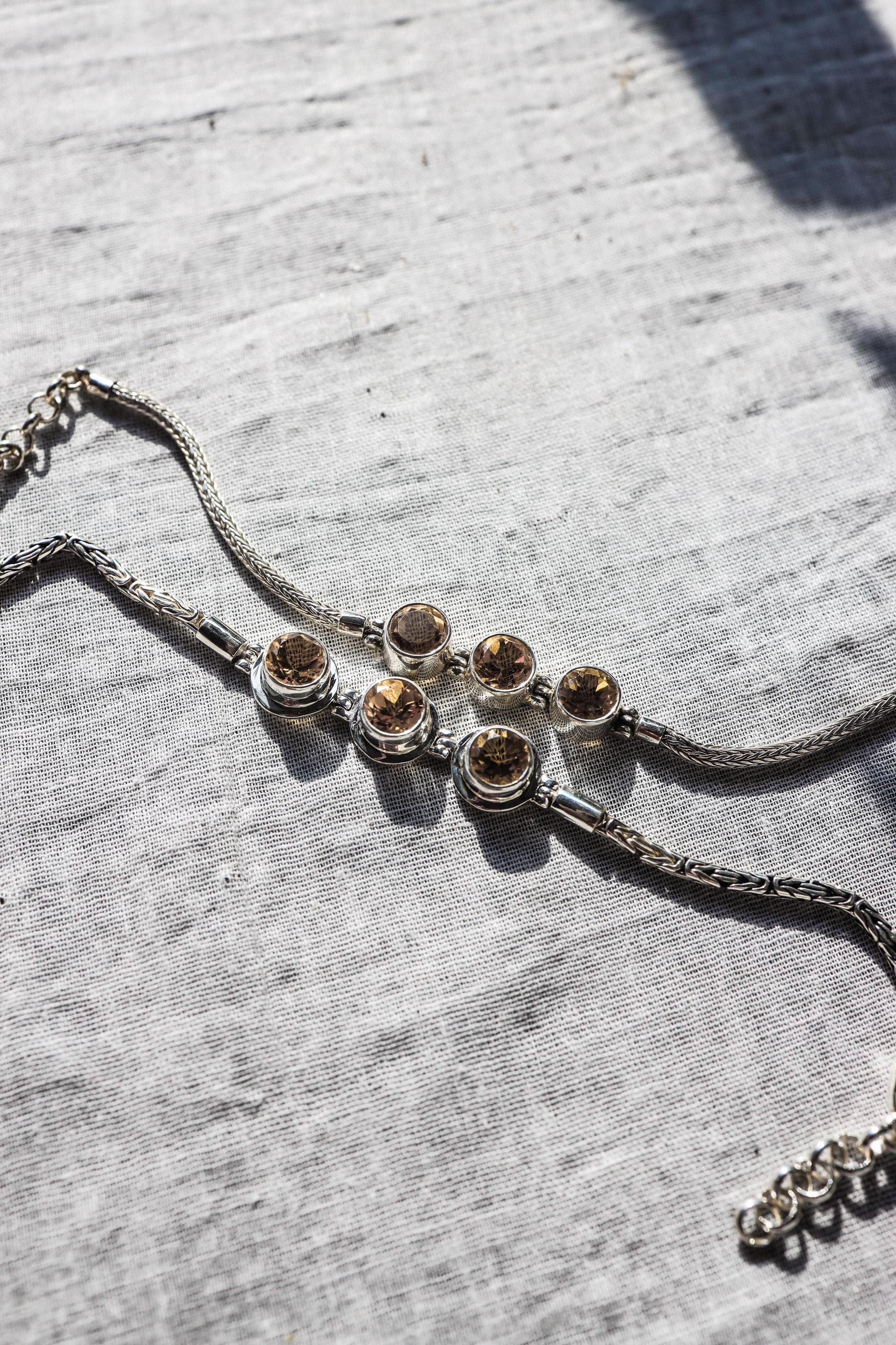 Faceted Citrine Sterling Silver Bracelet, Byzantine Chain, Adjustable