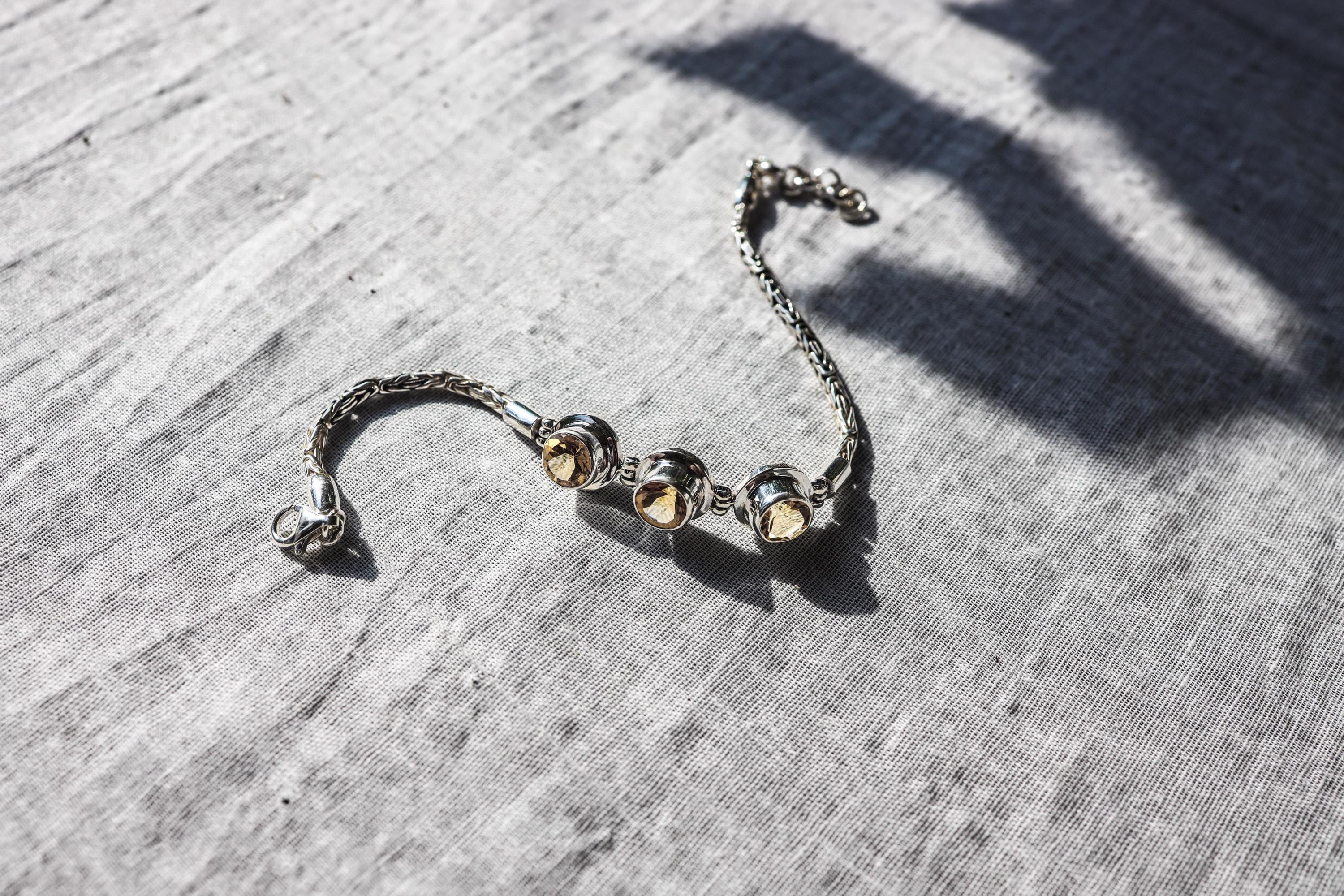 Faceted Citrine Sterling Silver Bracelet, Byzantine Chain, Adjustable