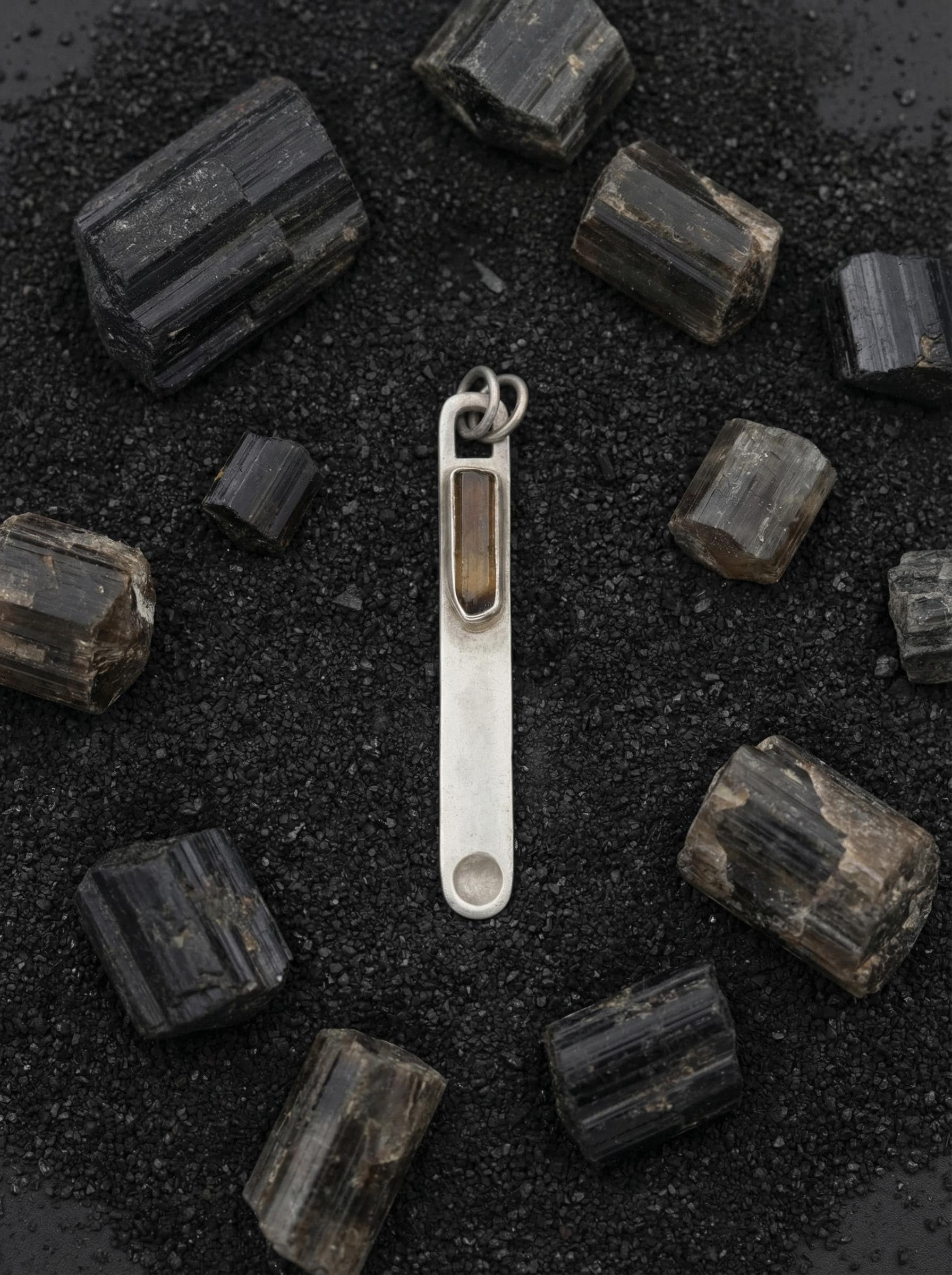 Natural Brown Dravite Tourmaline Wand Pendant, 925 Silver Spoon Design, High Shine Finish, Round Bail, Root Chakra Crystal, Grounding Gift