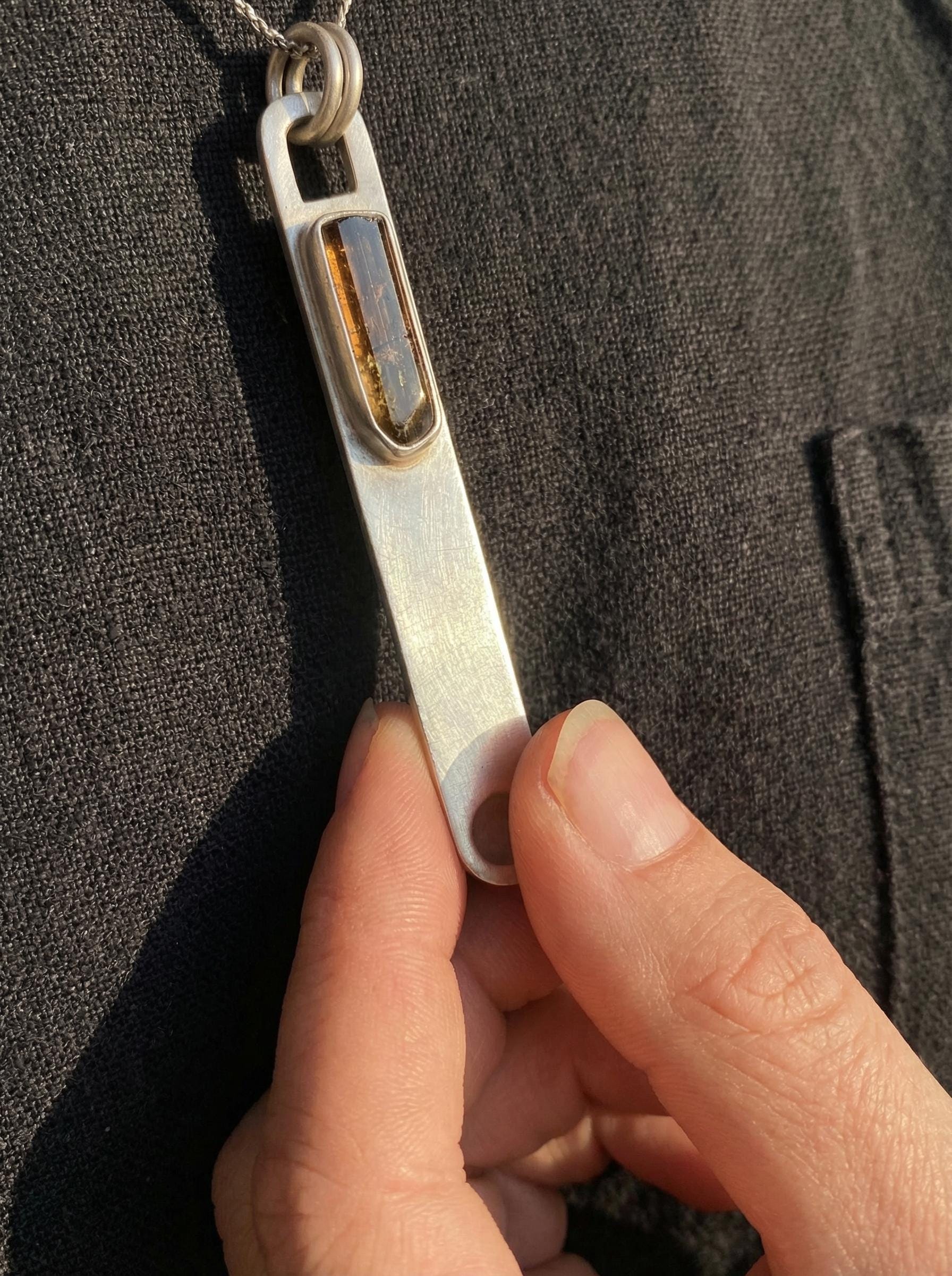 Natural Brown Dravite Tourmaline Wand Pendant, 925 Silver Spoon Design, High Shine Finish, Round Bail, Root Chakra Crystal, Grounding Gift