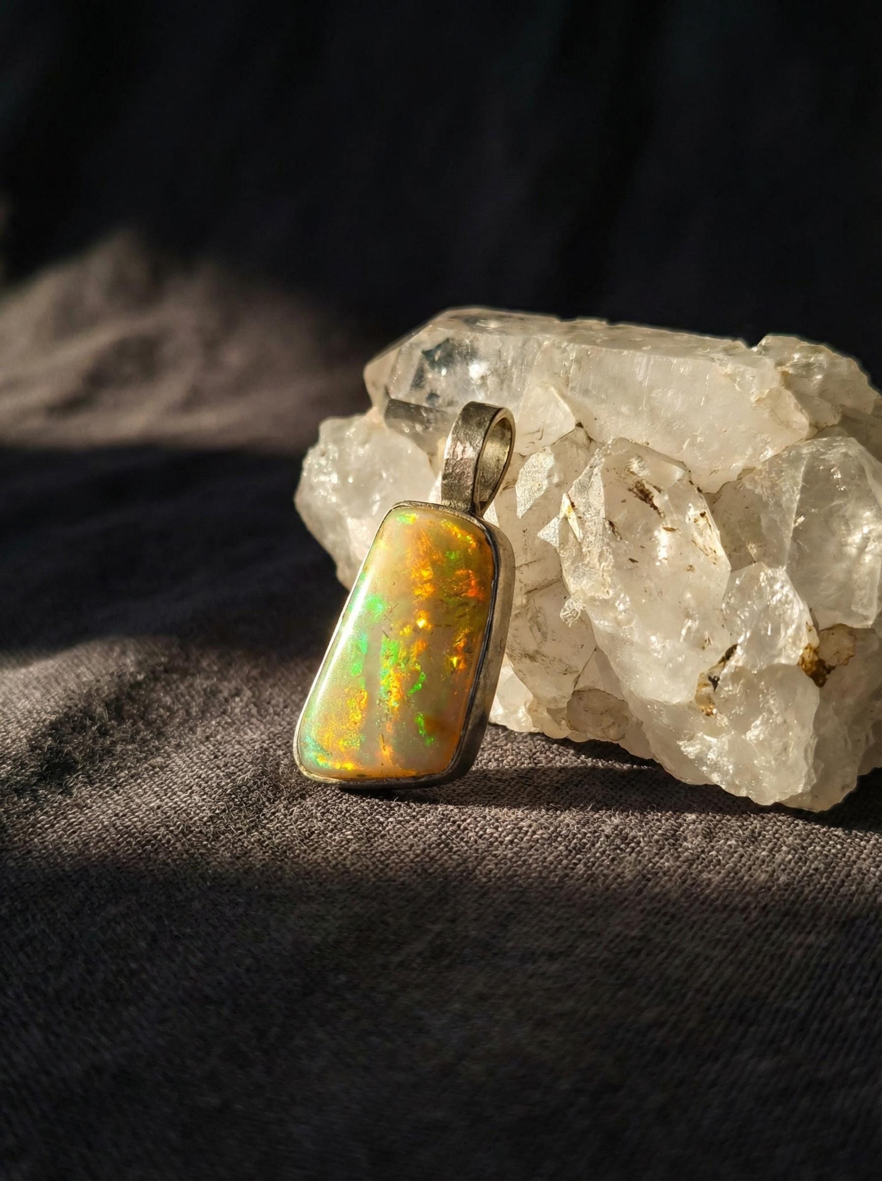 Lightning Ridge Opal Pendant, 22ct Australian Opal, 925 Silver