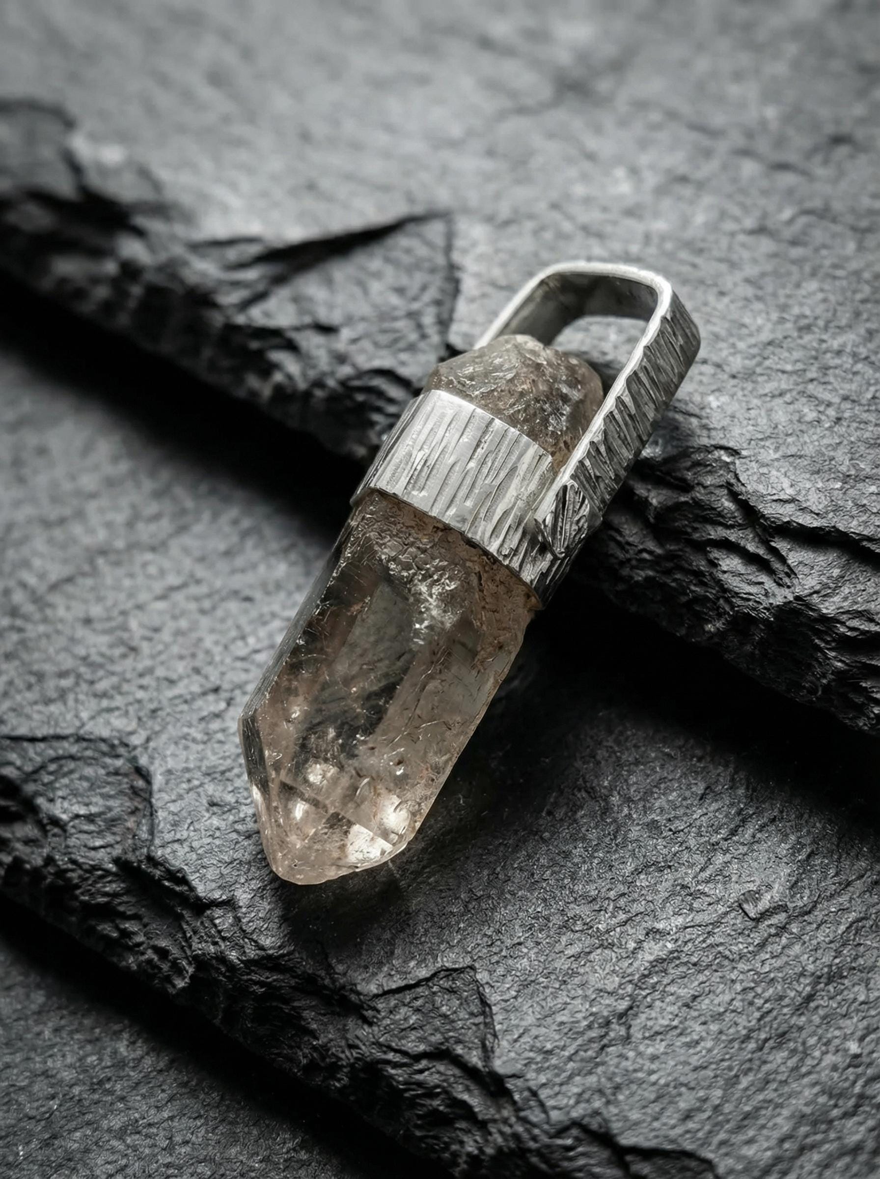 Hand Fossicked Smoky Quartz Point Pendant, 925 Silver, Minimalist