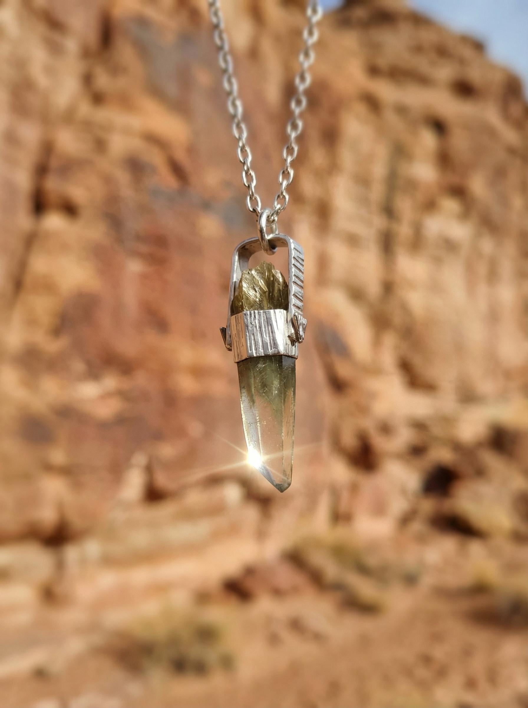 Lemurian Quartz Pendant, Sterling Silver Healing Jewelry