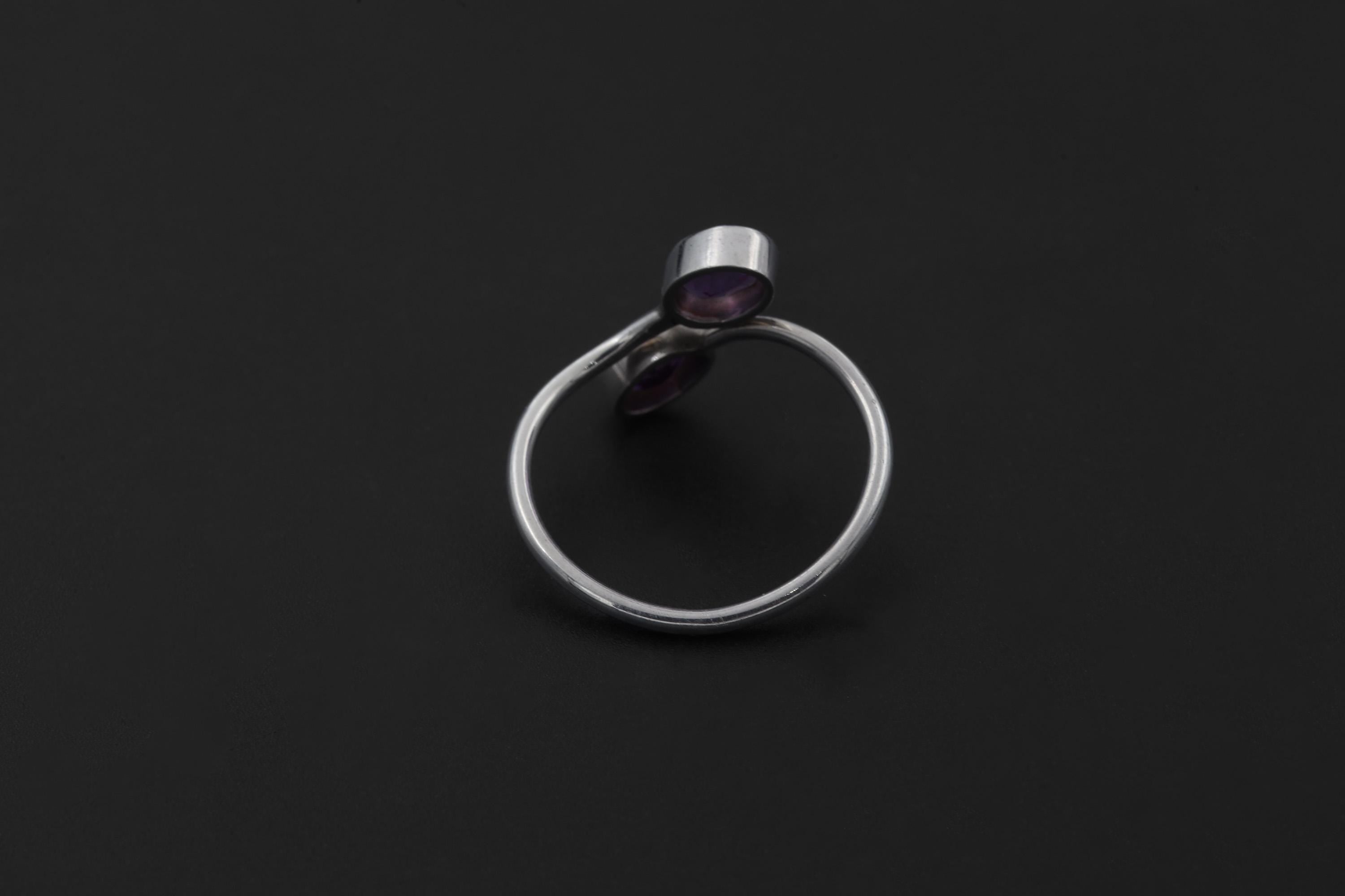 Twin Amethyst Ring Sterling Silver Adjustable Open Band Faceted Oval Purple Quartz Pisces Aquarius Gift