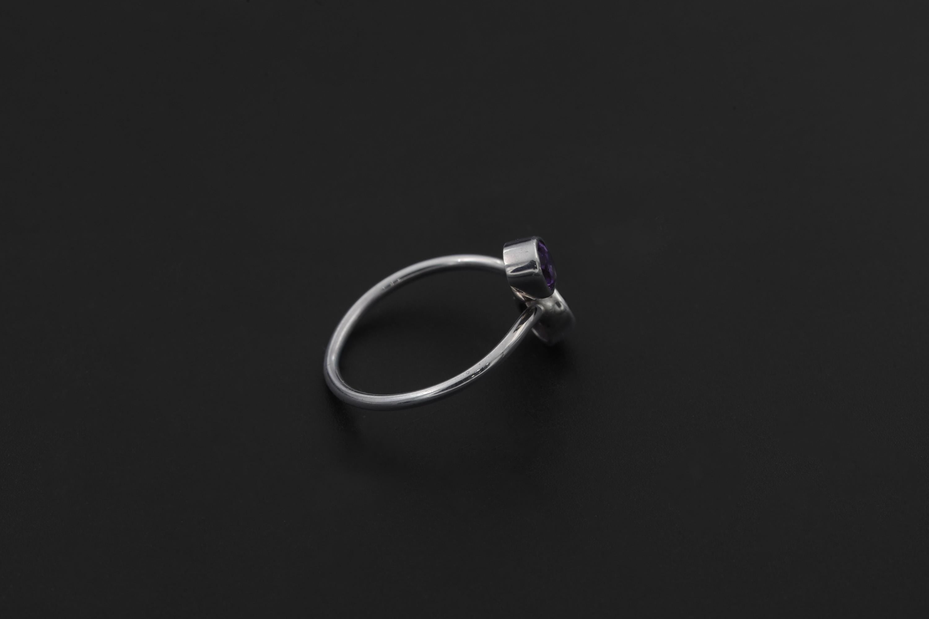 Twin Amethyst Ring Sterling Silver Adjustable Open Band Faceted Oval Purple Quartz Pisces Aquarius Gift
