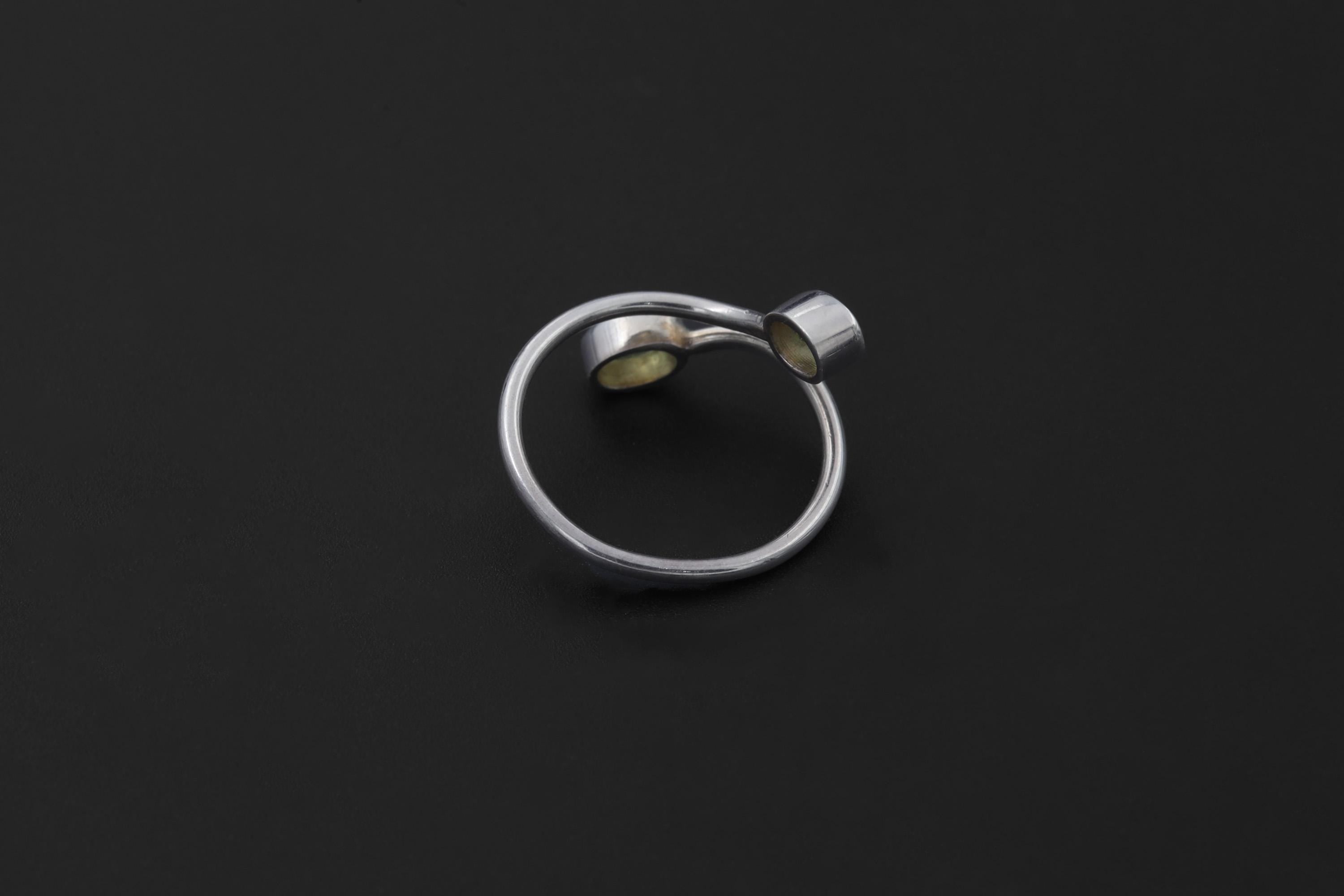 Green Peridot Silver Ring 925 Sterling Adjustable Open Band Two Stone Minimalist Gemstone Jewelry Gift