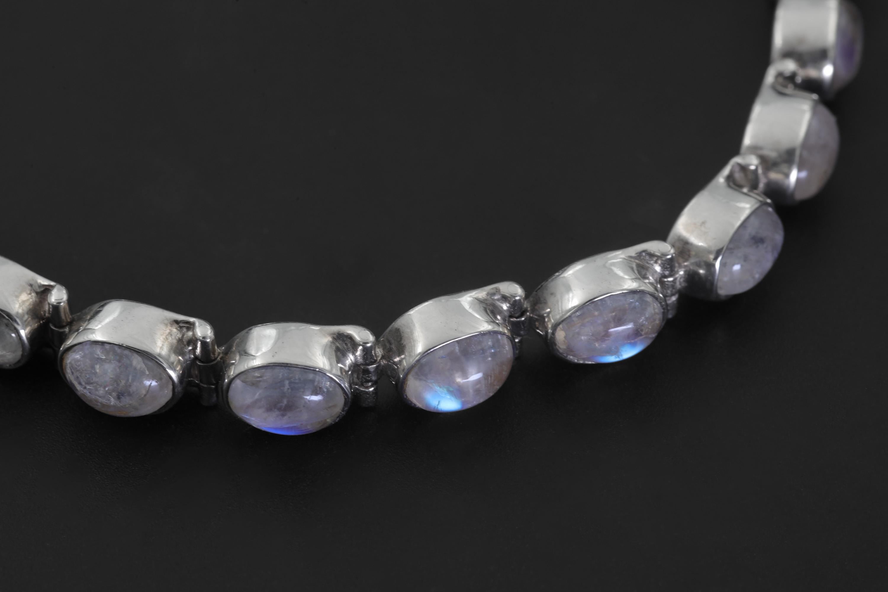 Oval Blue Moonstone Bracelet, 925 Sterling Silver Adjustable Jewelry
