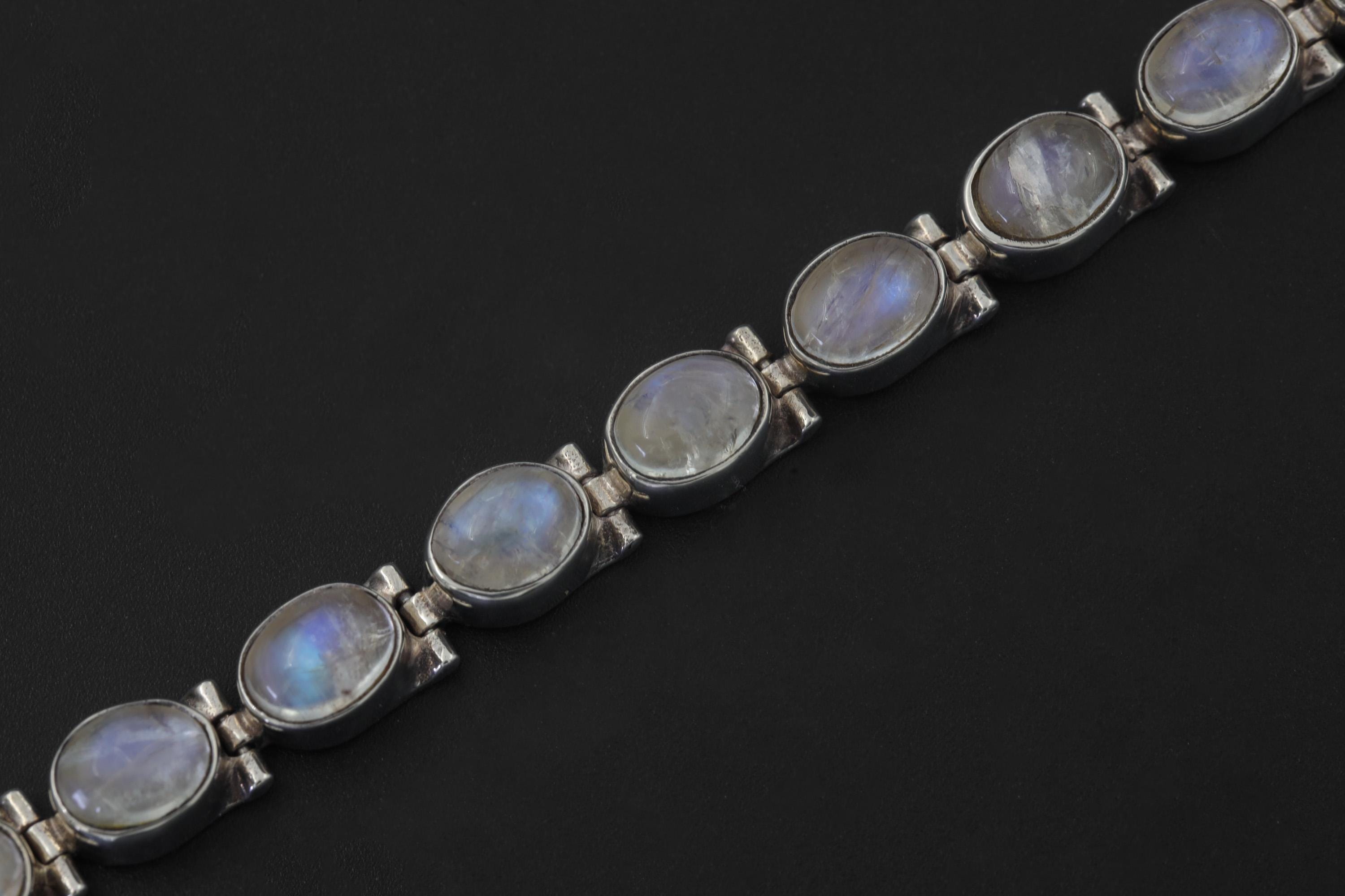 Oval Blue Moonstone Bracelet, 925 Sterling Silver Adjustable Jewelry