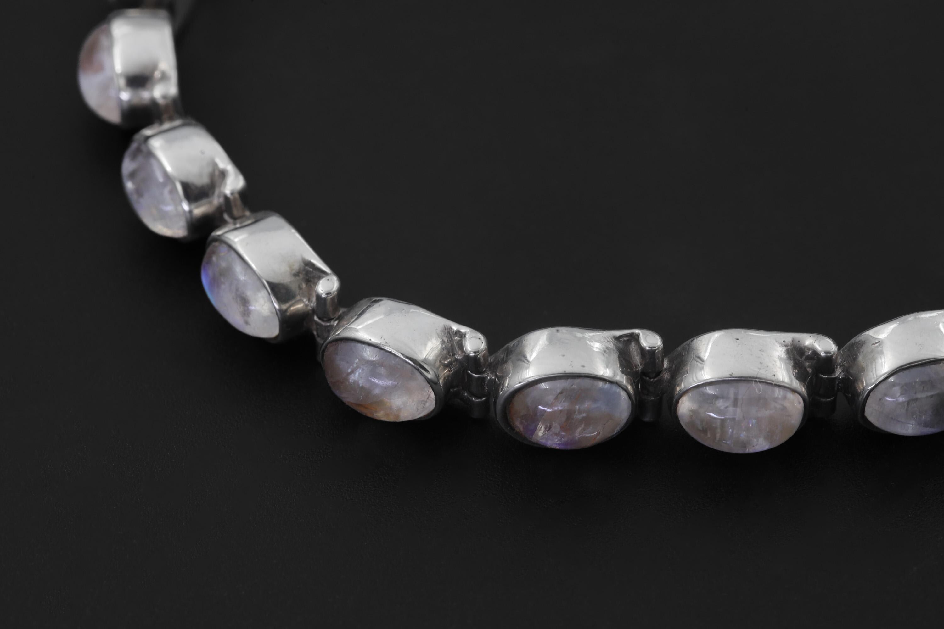 Oval Blue Moonstone Bracelet, 925 Sterling Silver Adjustable Jewelry