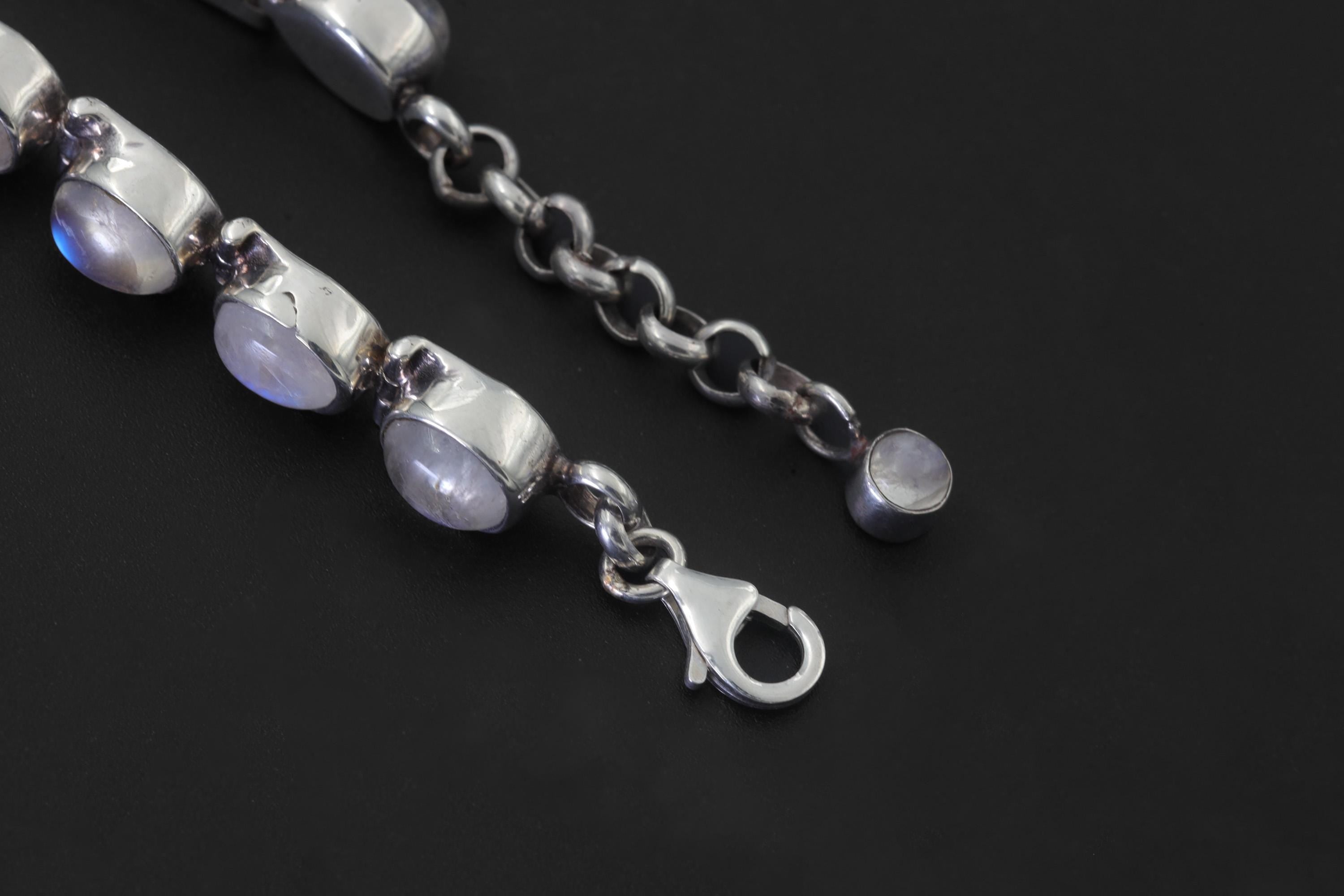 Oval Blue Moonstone Bracelet, 925 Sterling Silver Adjustable Jewelry